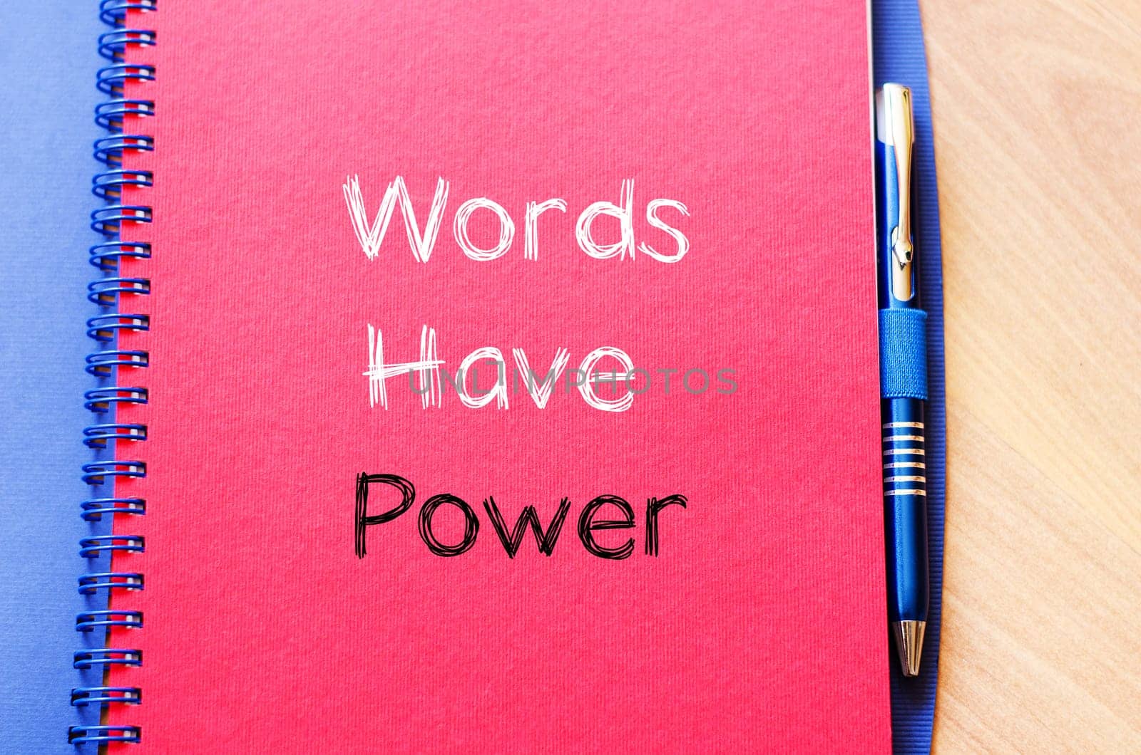 Words have power text concept write on notebook