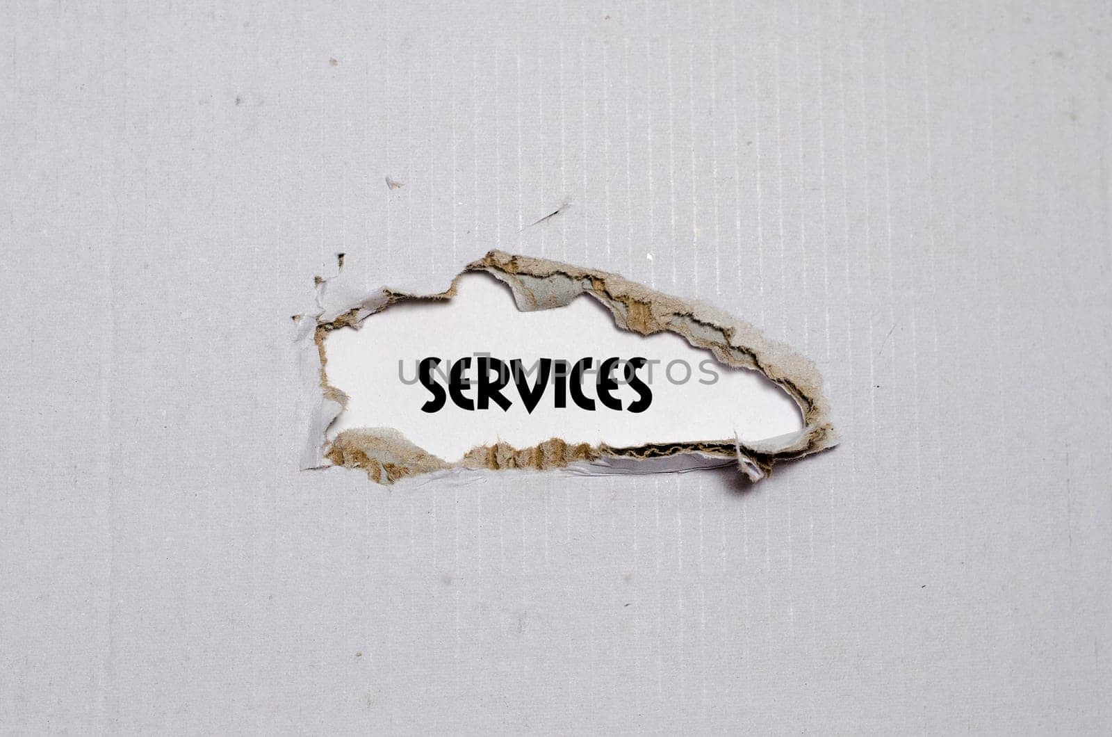 The word services appearing behind torn paper