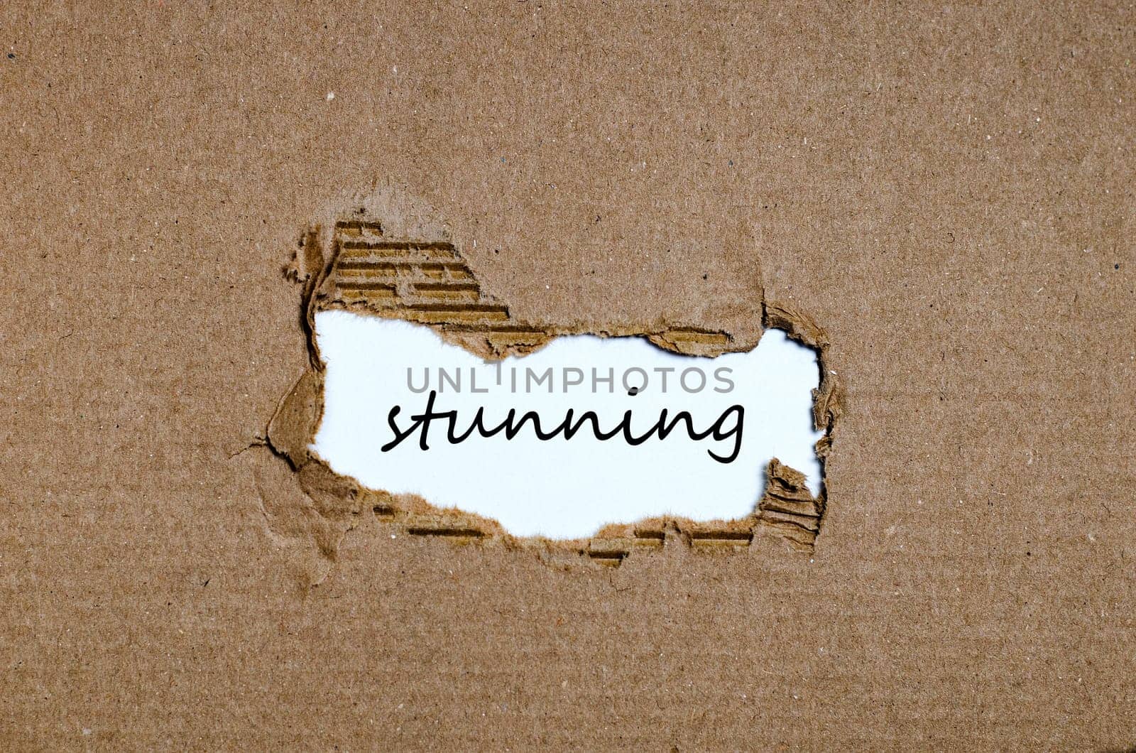 The word stunning appearing behind torn paper