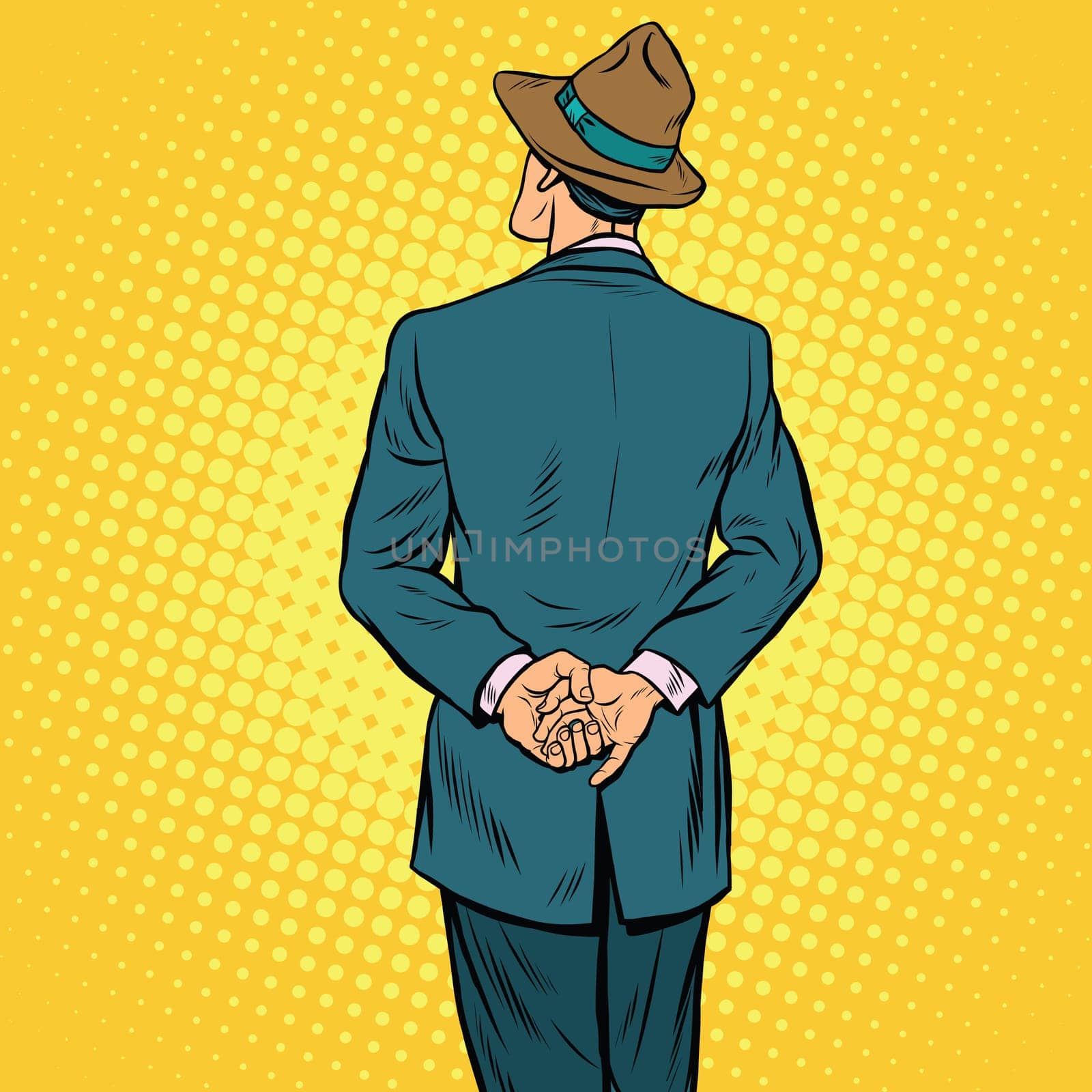 Retro male back, pop art vector illustration