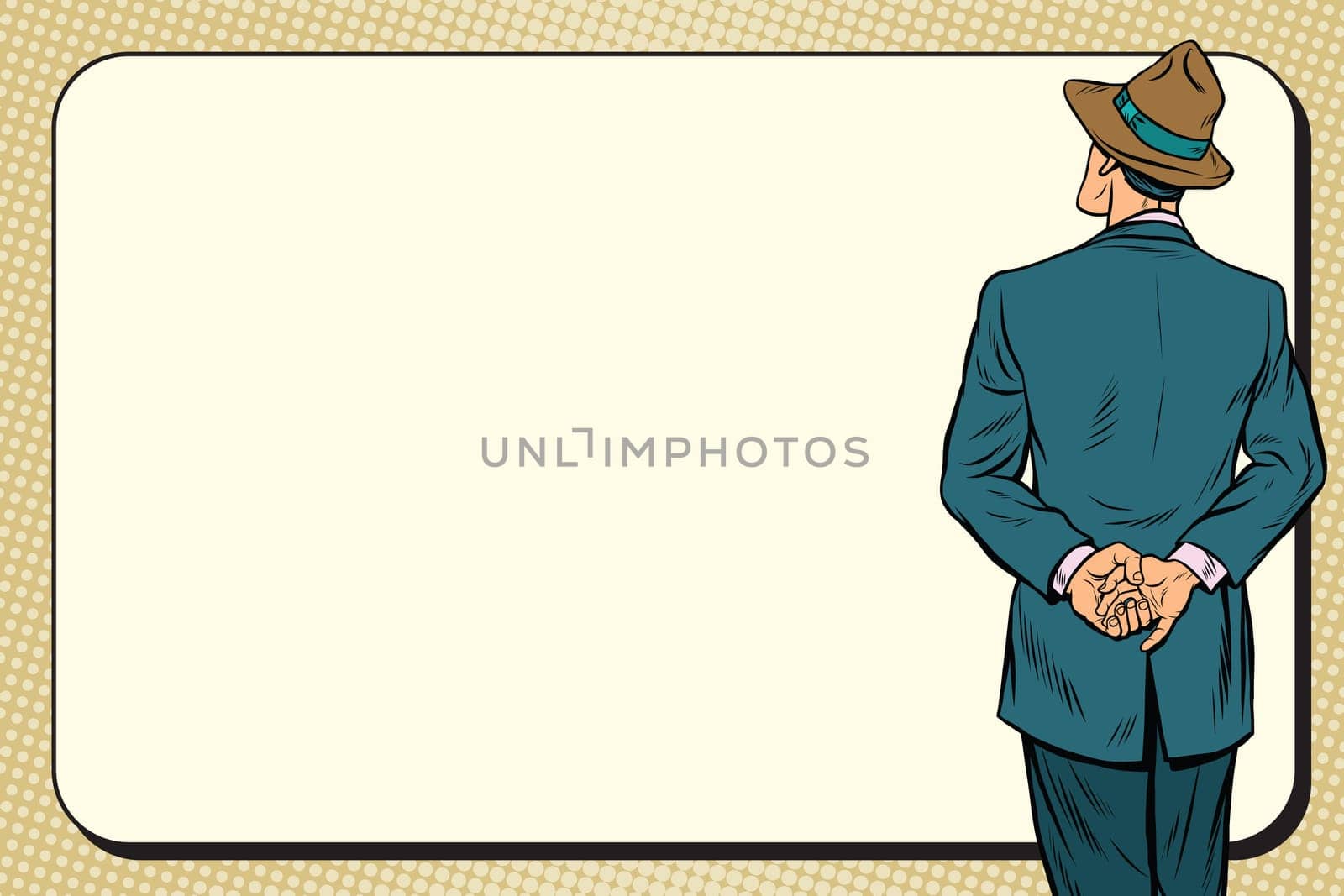 Retro man back near the billboard, pop art vector illustration