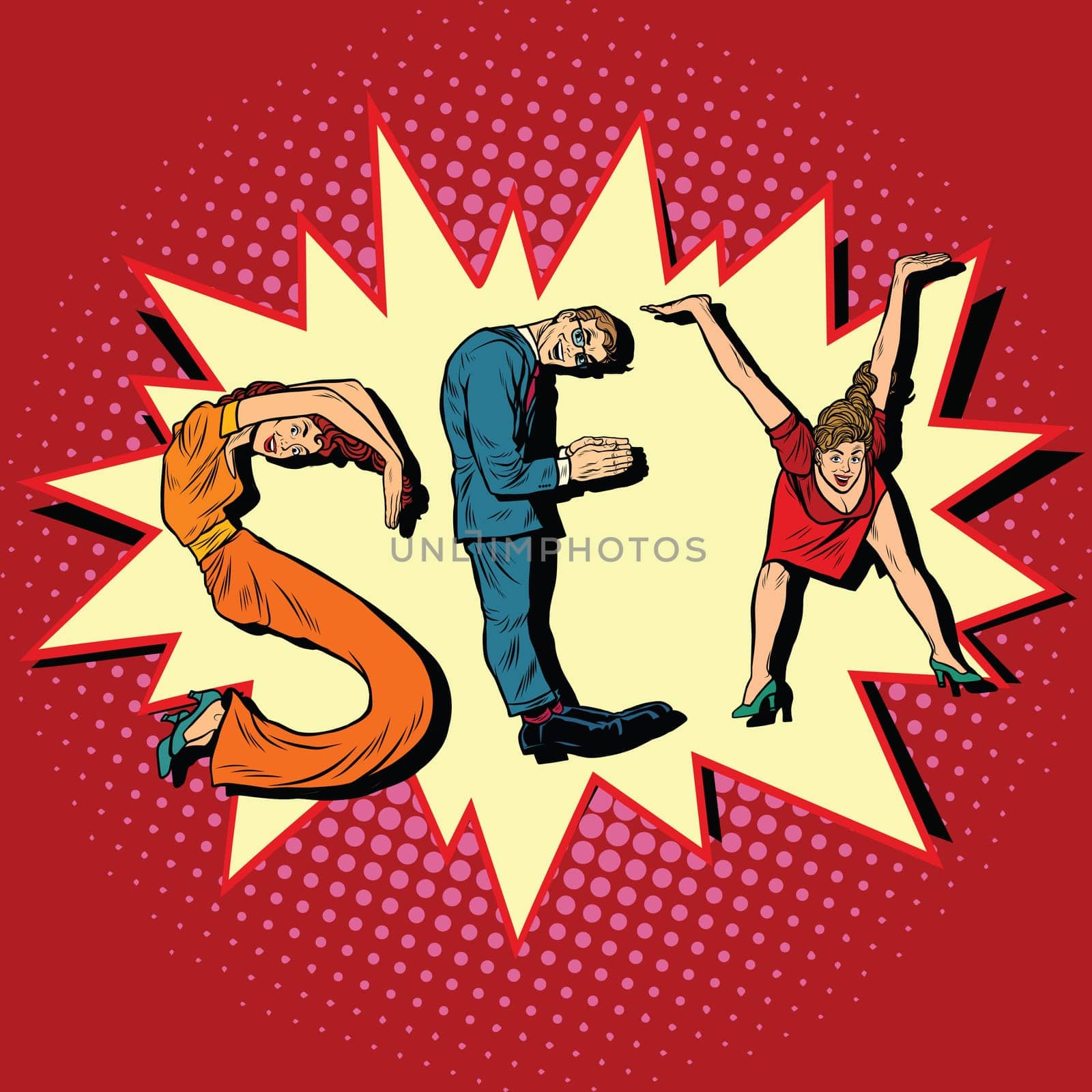 Sex, letters business people, pop art retro vector illustration. businessman font