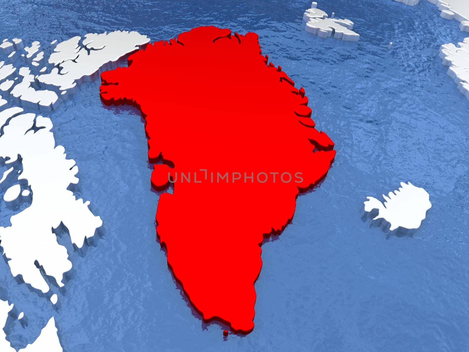 Map of Greenland on globe with metallic land and realistic water. 3D illustration