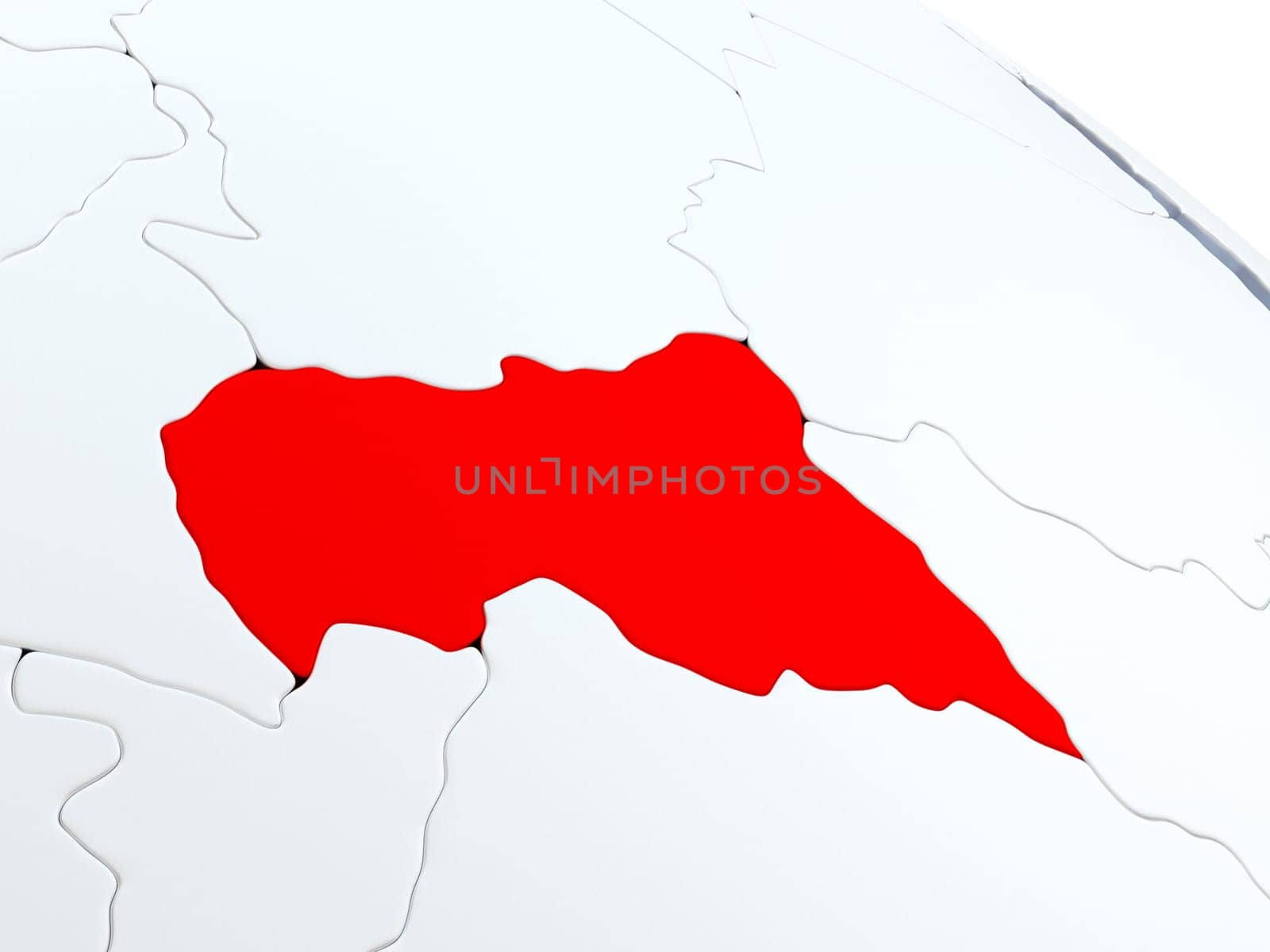 Map of Central Africa on globe with metallic land and realistic water. 3D illustration