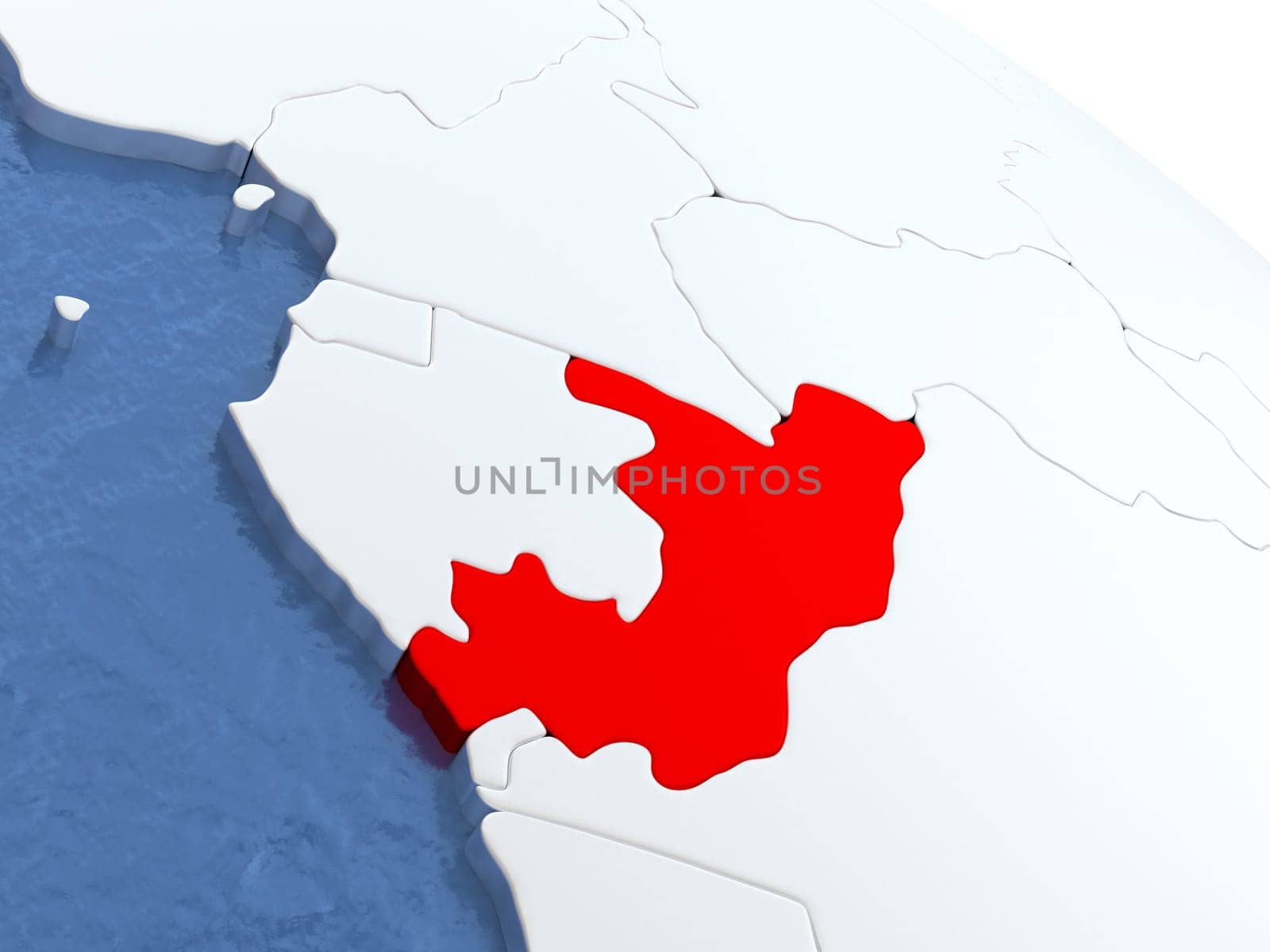 Map of Congo on globe with metallic land and realistic water. 3D illustration