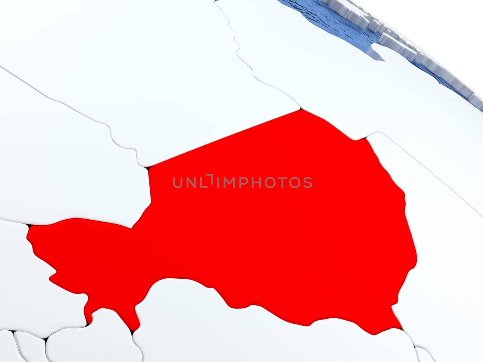 Map of Niger on globe with metallic land and realistic water. 3D illustration