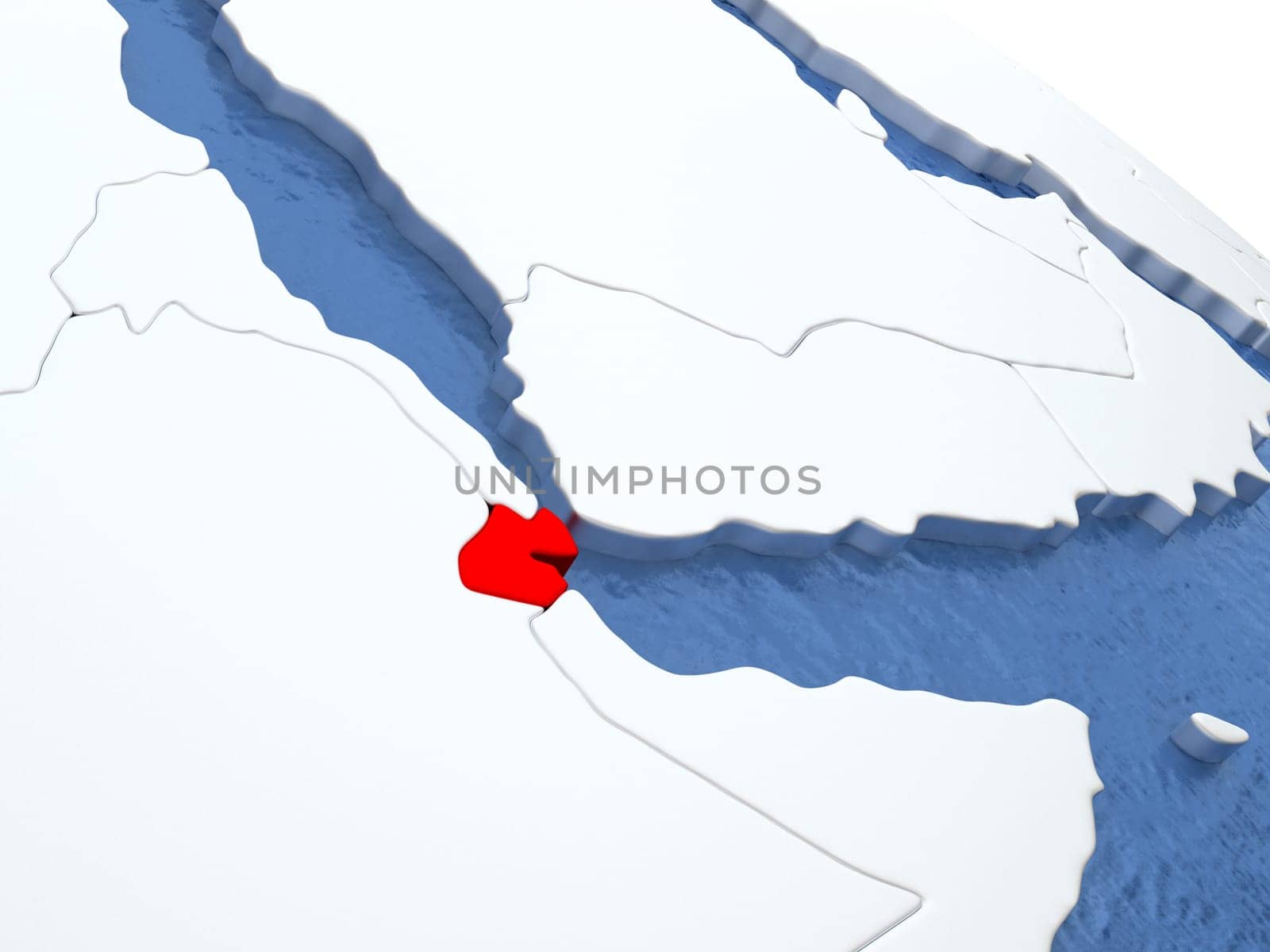 Map of Djibouti on globe with metallic land and realistic water. 3D illustration