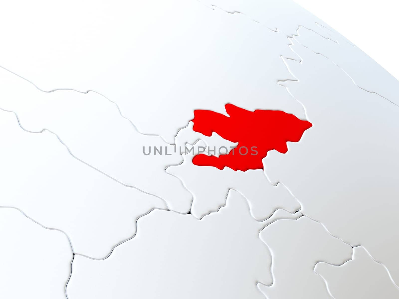 Map of Kyrgyzstan on globe with metallic land and realistic water. 3D illustration