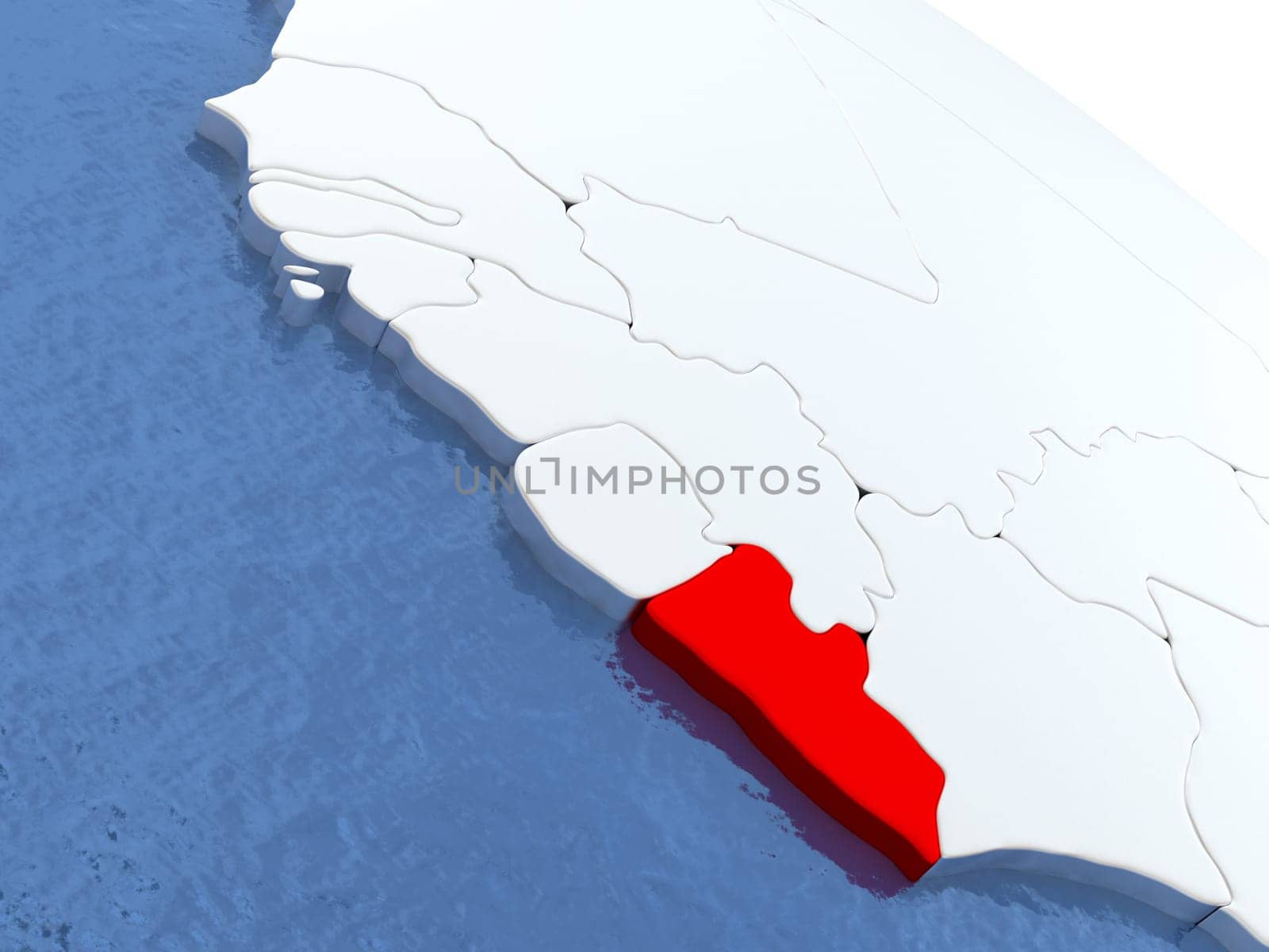 Map of Liberia on globe with metallic land and realistic water. 3D illustration