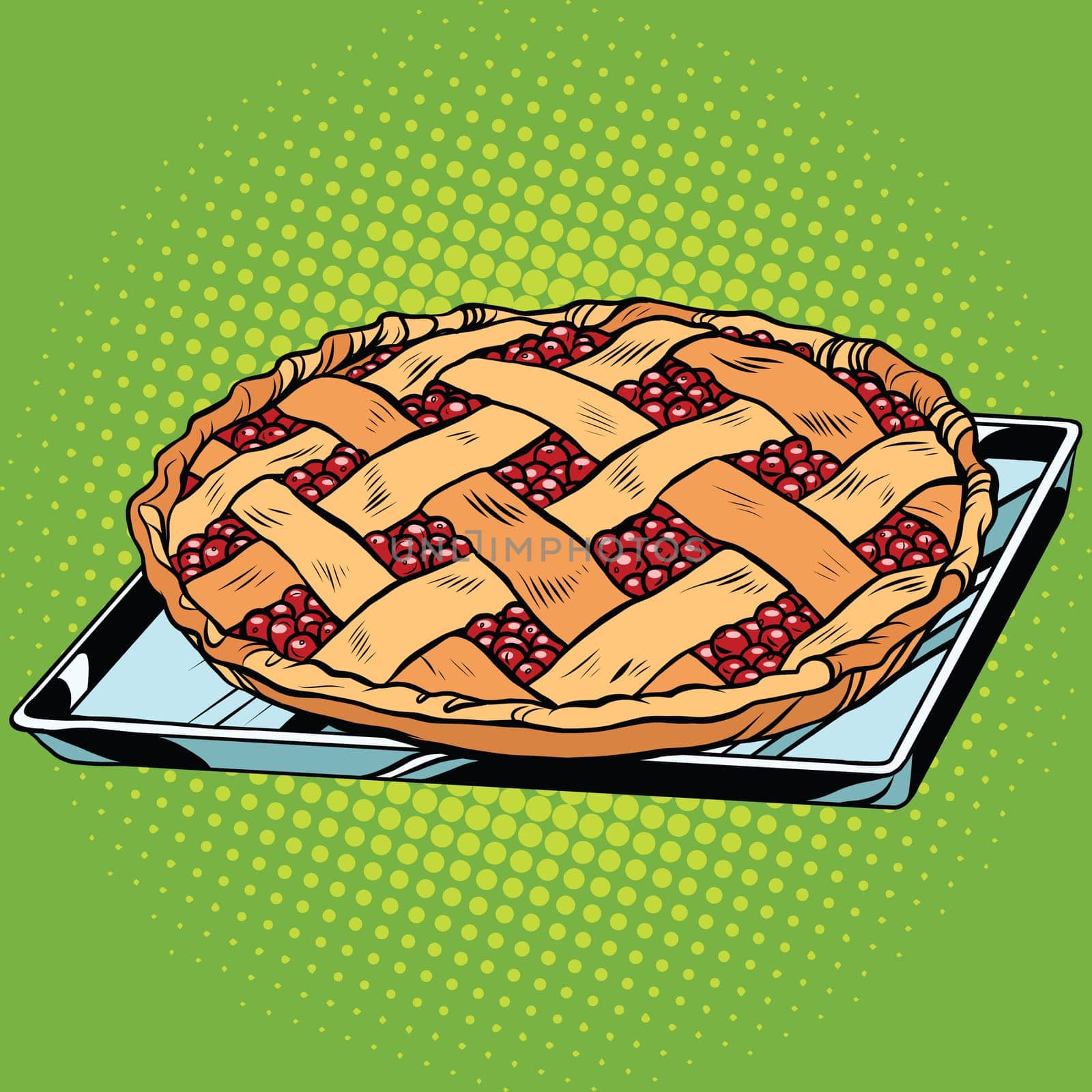 Berry pie on iron pallet, pop art retro vector illustration