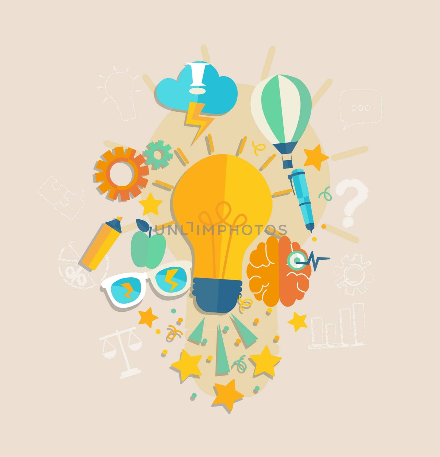 Conceptual representation of an idea or inspiration in flat style, vector.