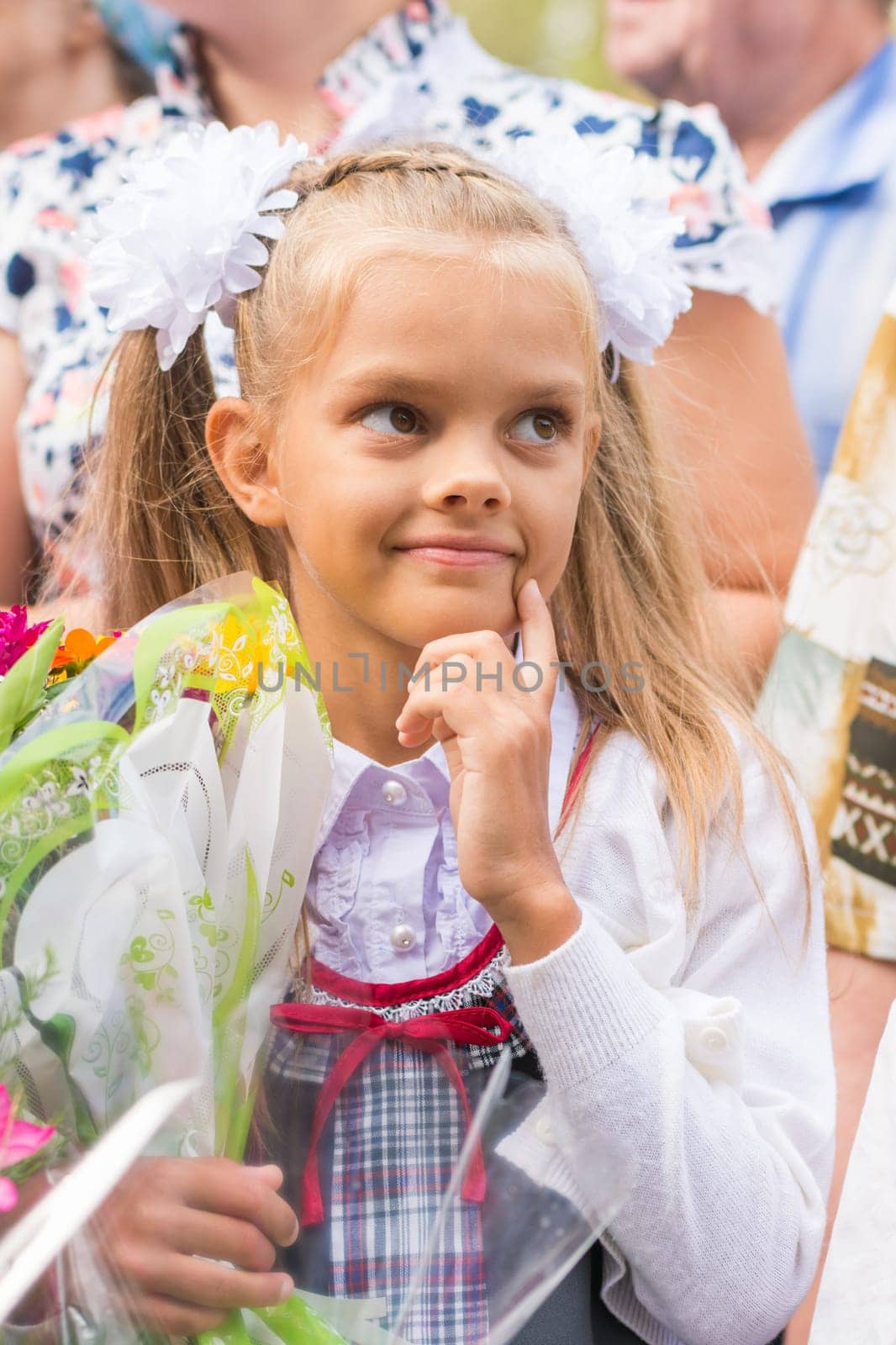 First grader on the first line of thought happily September