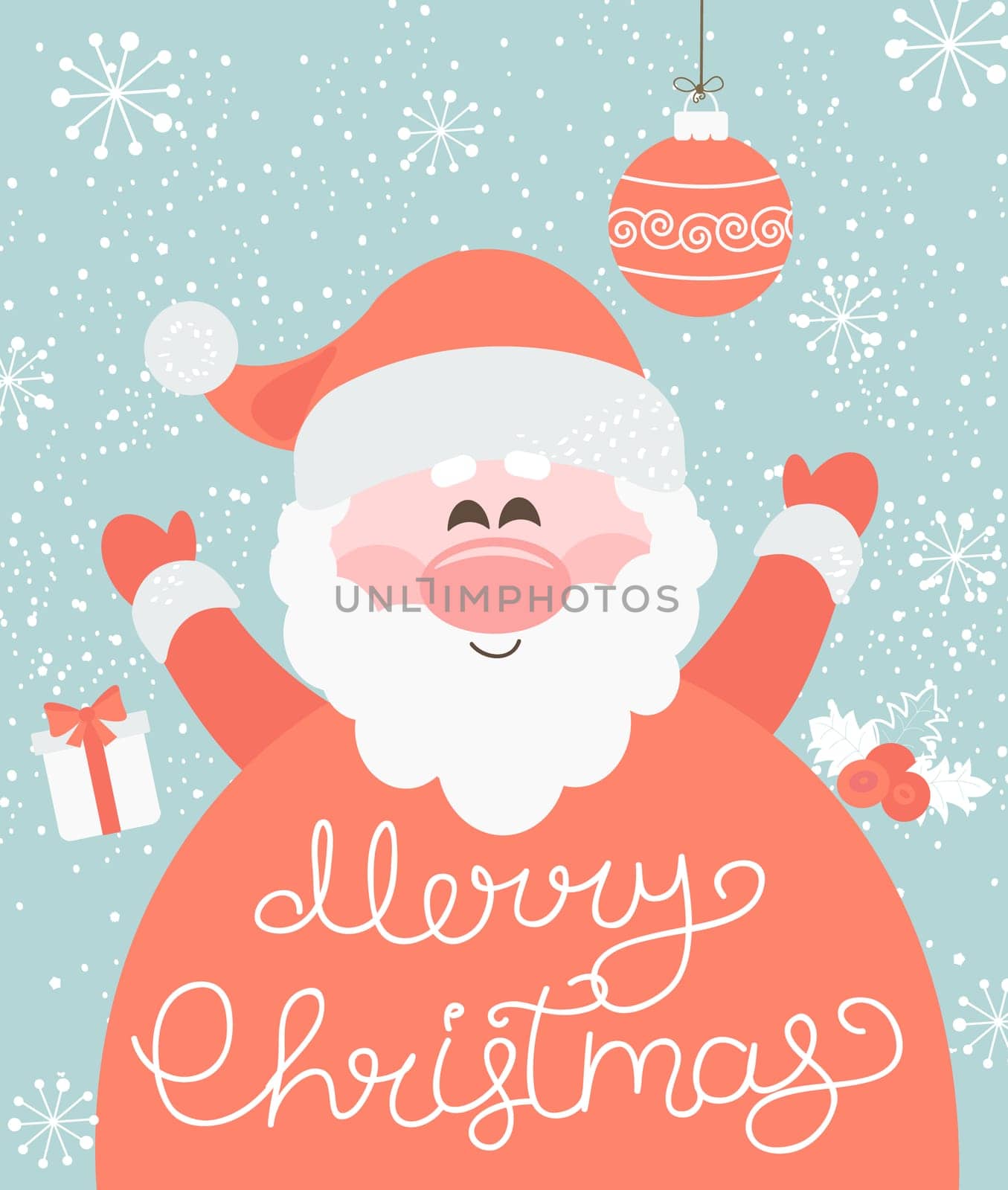 Christmas Greeting Card. Merry Christmas from Santa. Vector illustration.