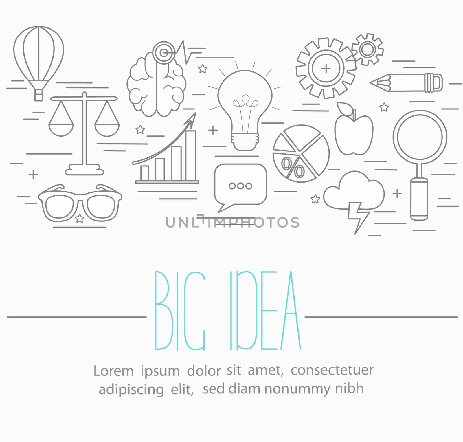 Line style vector illustration design concept of big idea, brainstorming.