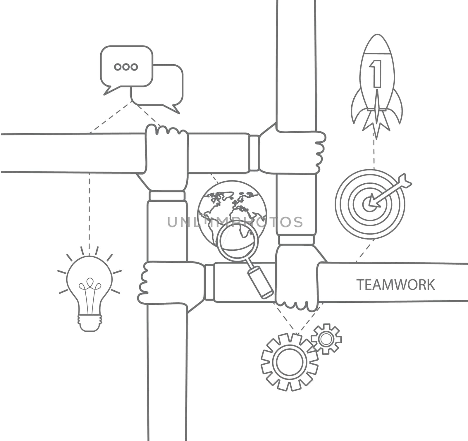 Simple mono linear pictogram, teamwork concept. Stroke vector logo concept, web graphics. Vector Illustration.
