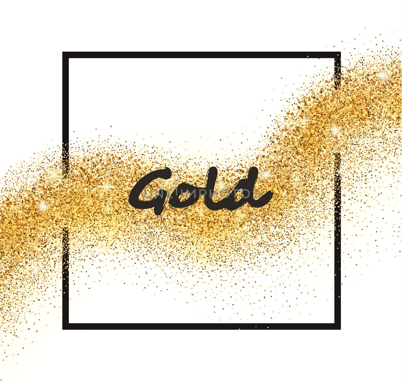 Vector golden sparkling falling star with frame on white background. Gold glittering wave for card.