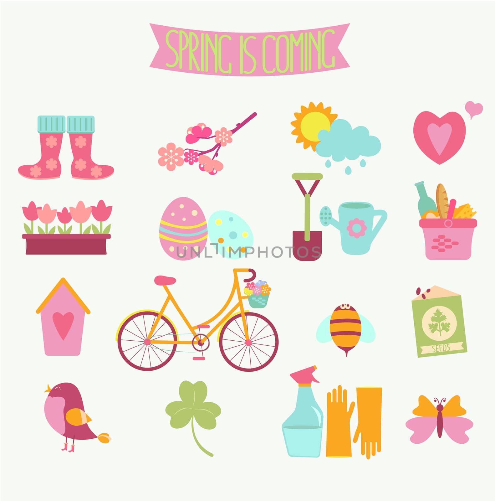 set of colorful spring icons. Vector illustration.