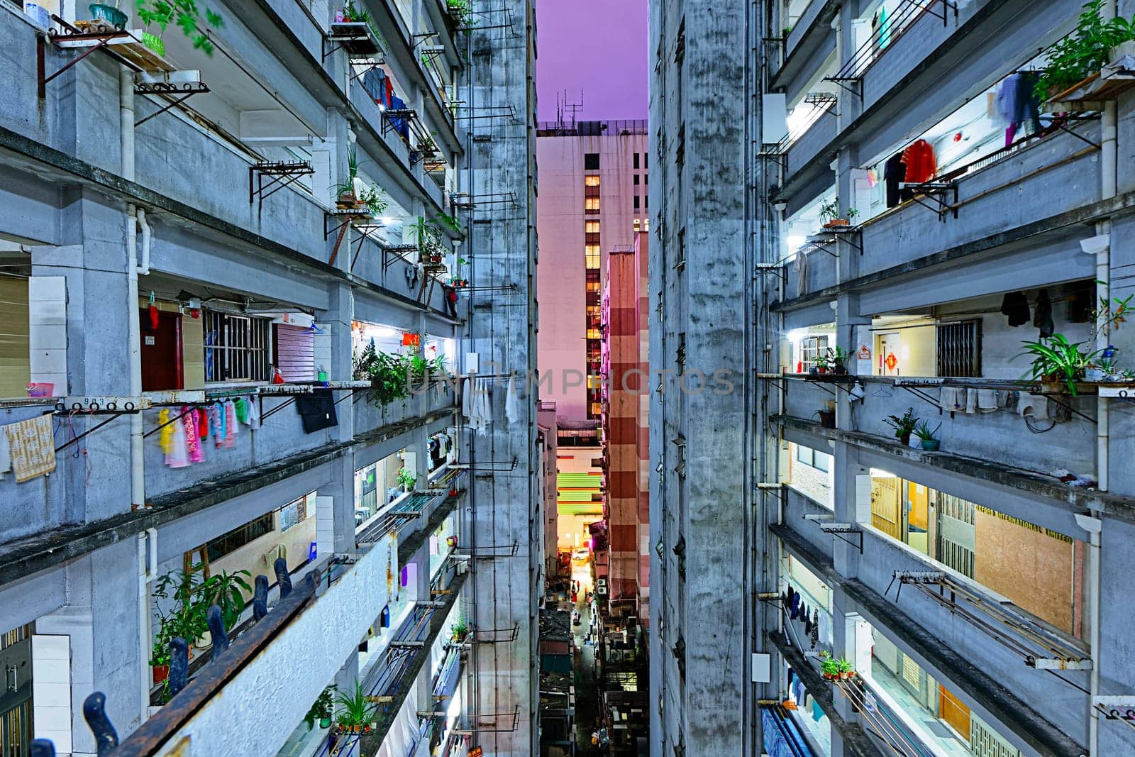 Hong kong slum downtown area at night