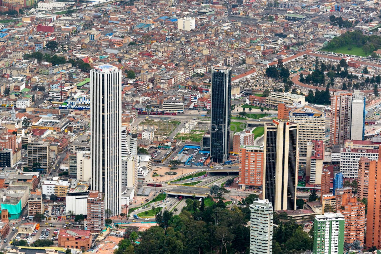 BOGOTA, COLOMBIA - APRIL 25: High angle view of downtown Bogota, Colombia on April 25, 2016