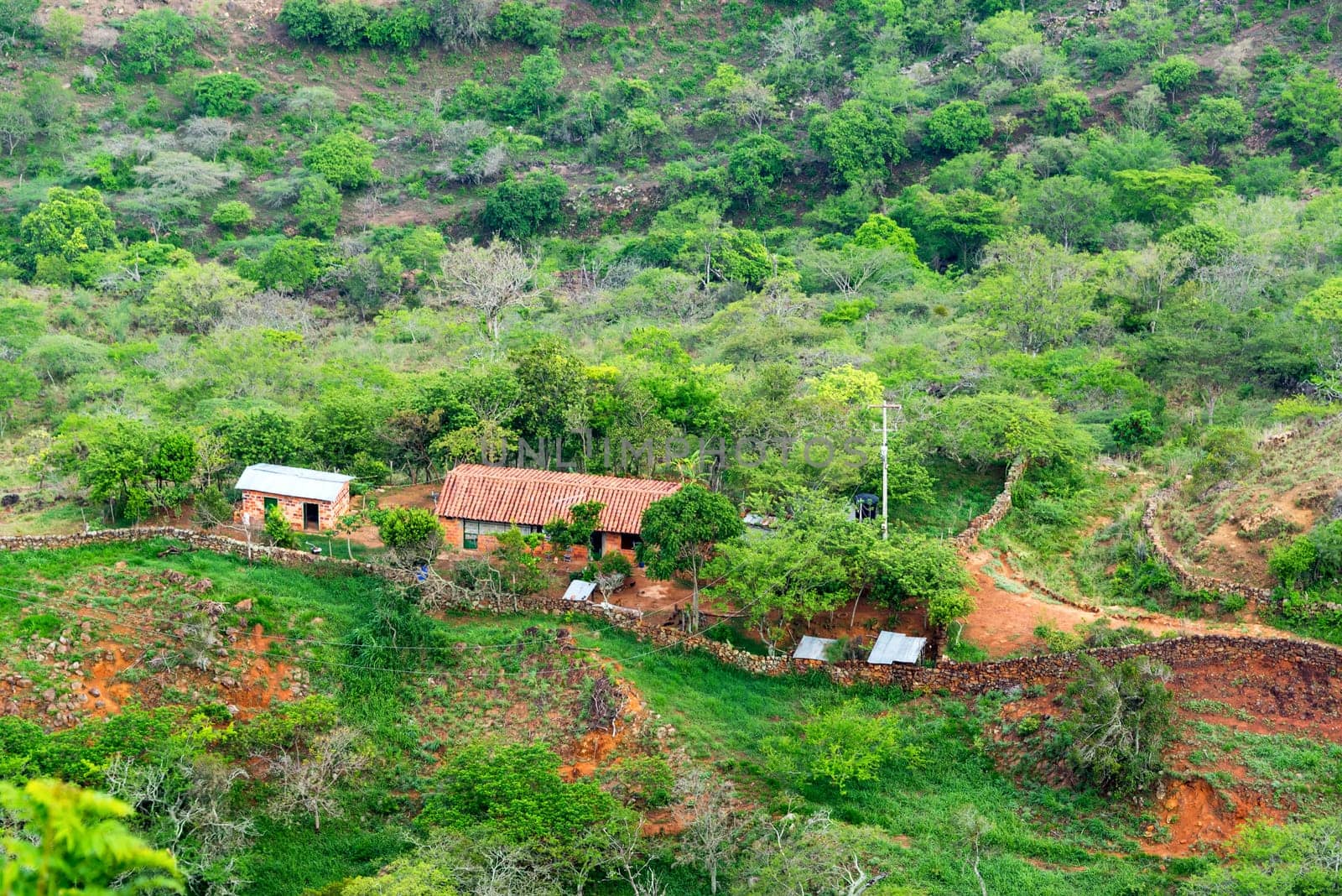 Rural house as seen from the town of Barichara, Colombia