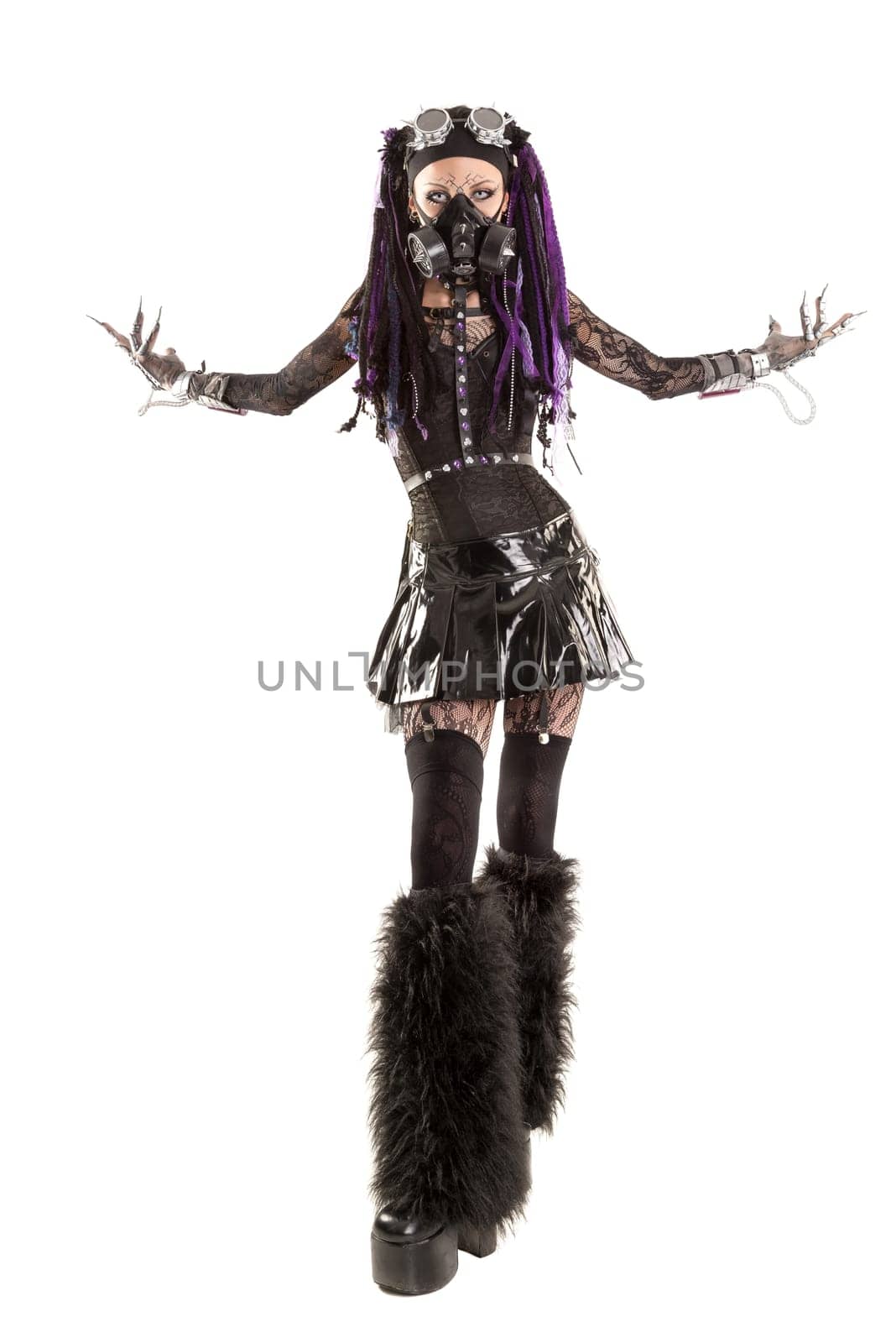 Cyber Gothic girl posing isolated in white