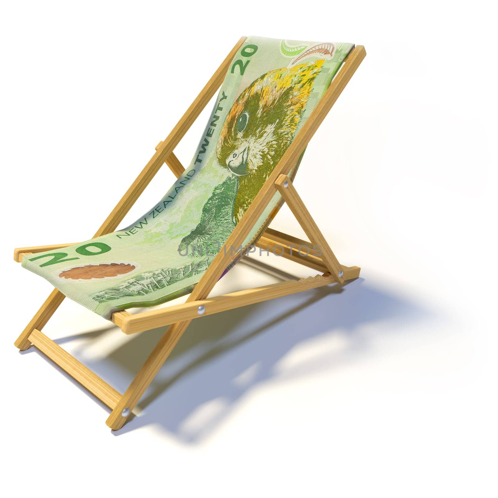 Folding deck chair with 20 New Zealand dollars