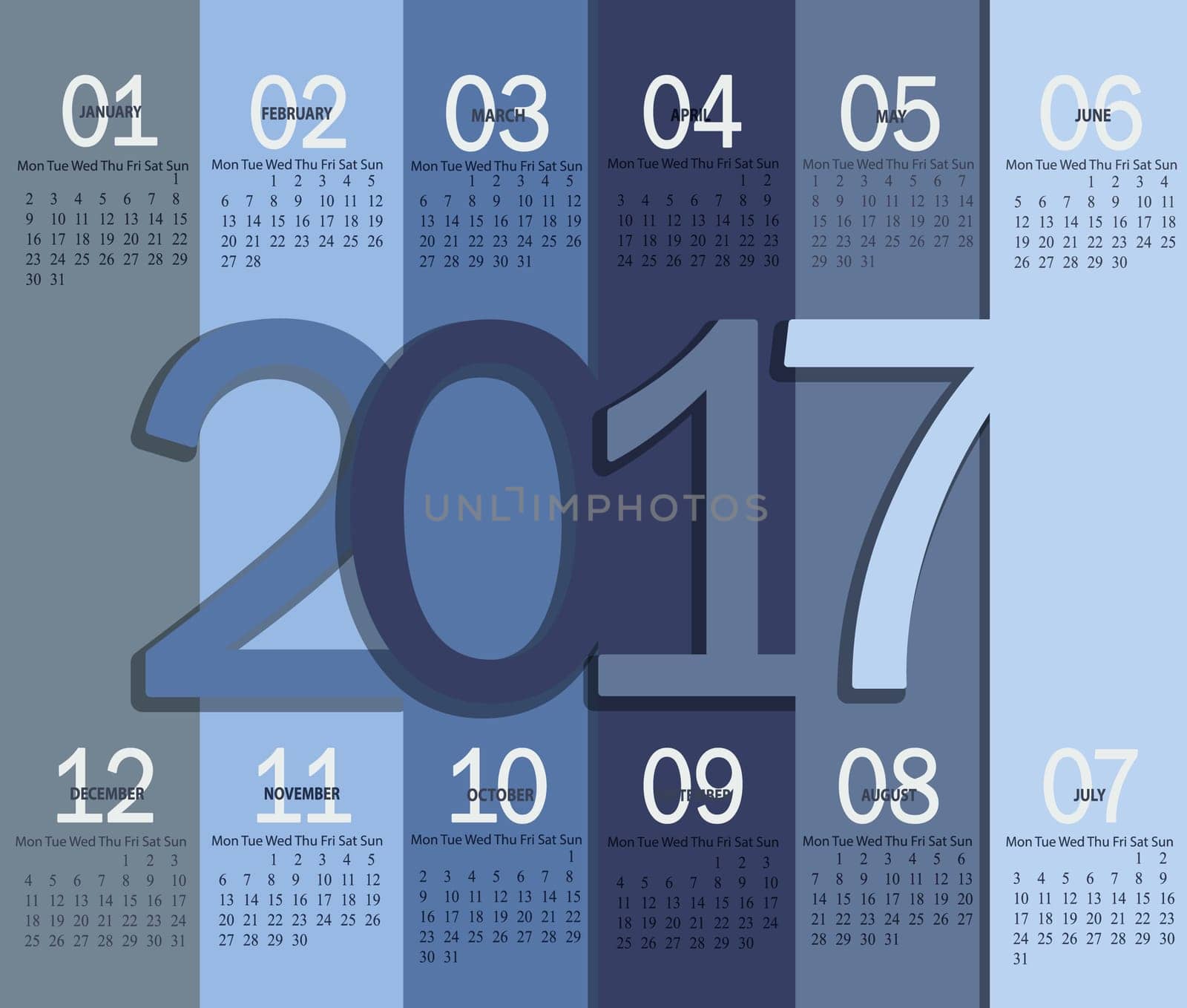 Template of modern denim color 2017 calendar.
