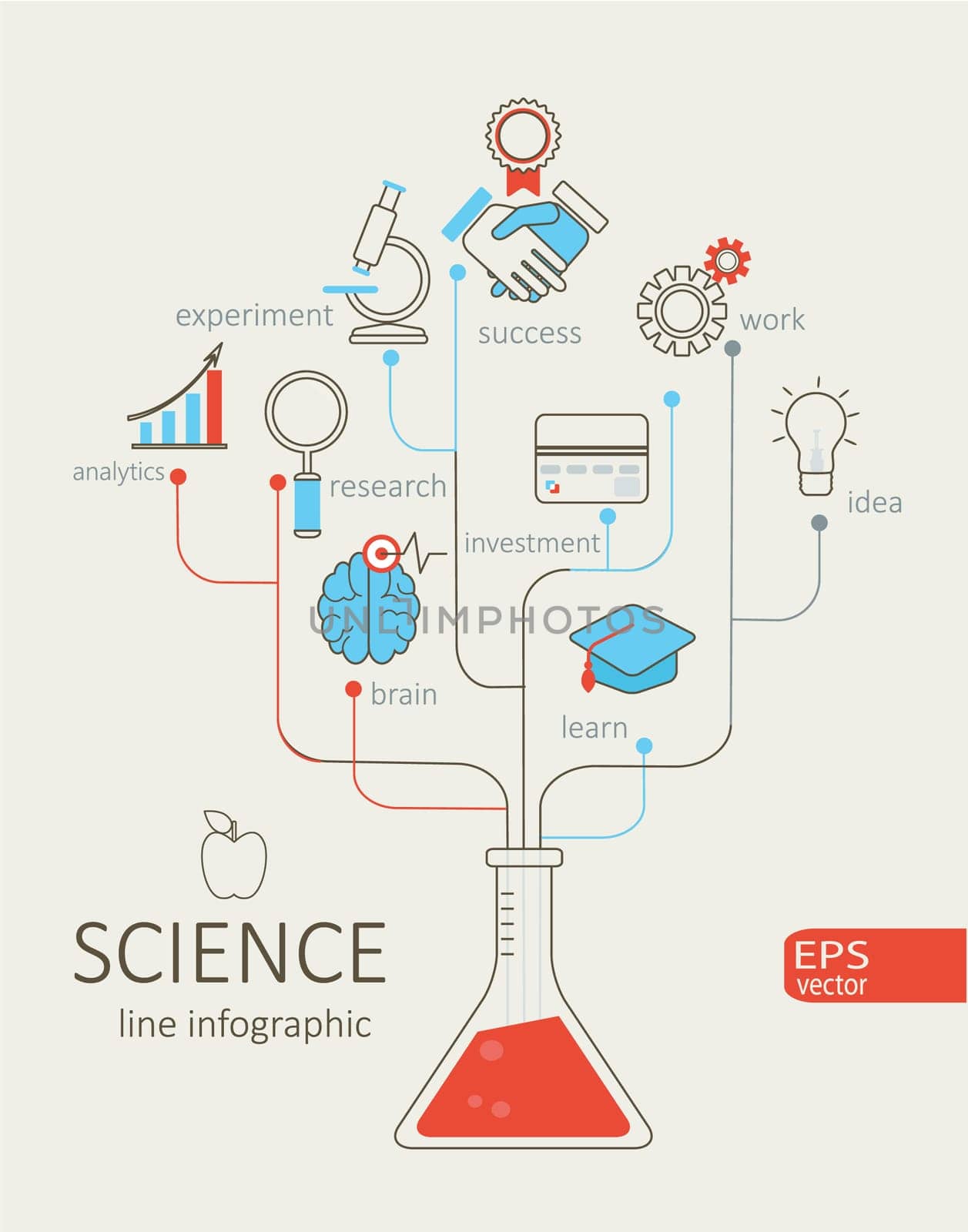 Abstract tree with icons for web design. Vector flat linear Infographic education and science concept. Outline concept.