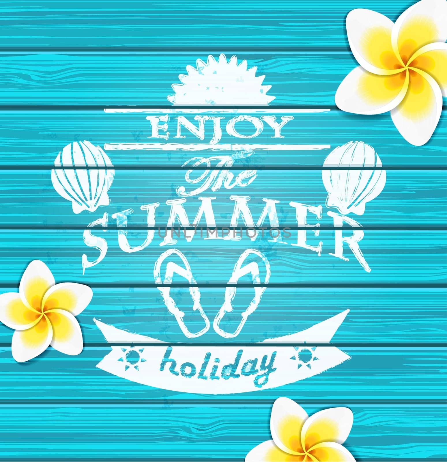 Enjoy the summer - blue wooden background with text - vector illustration.
