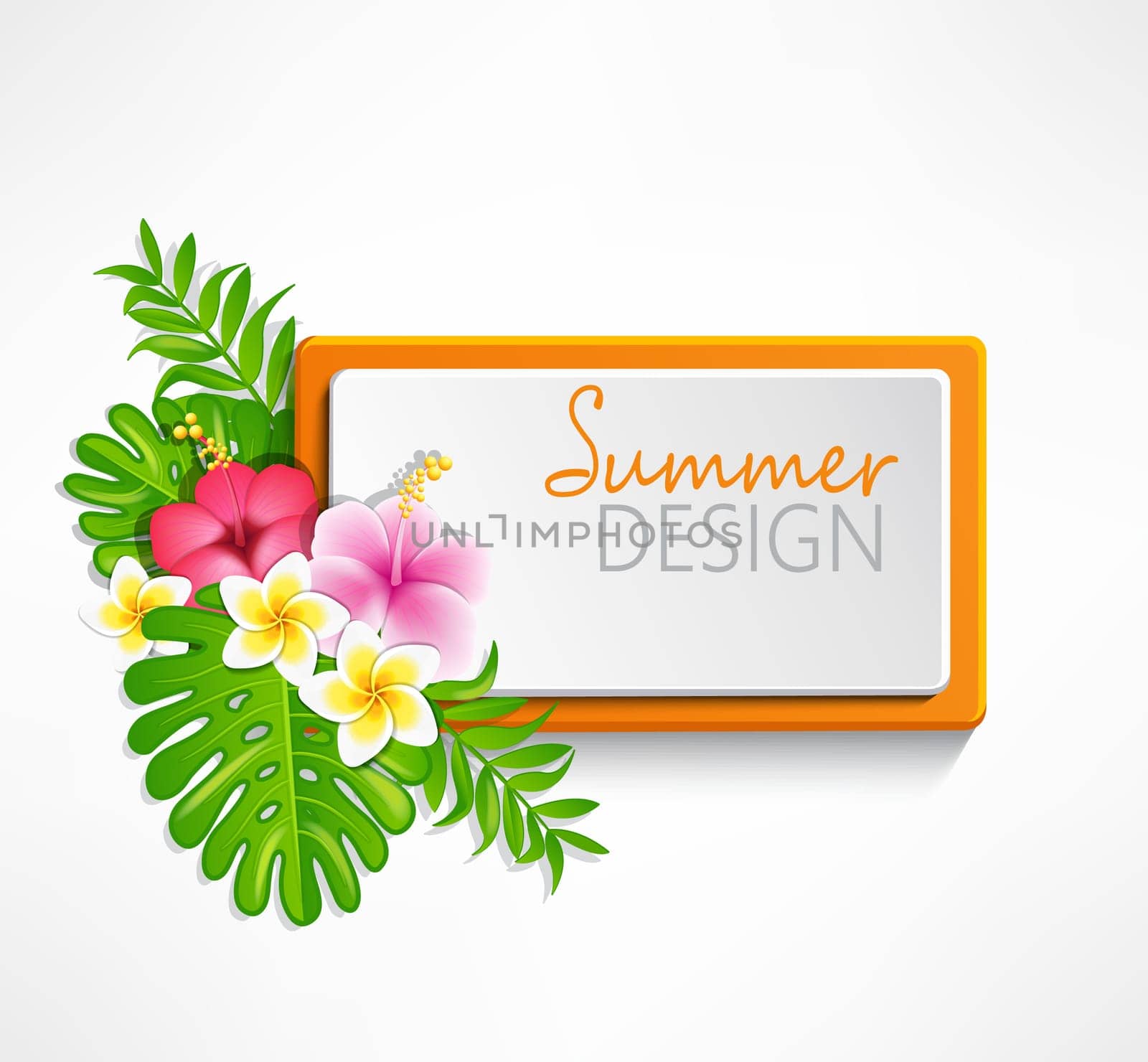 Summer frame with tropical flowers, vector illustration.