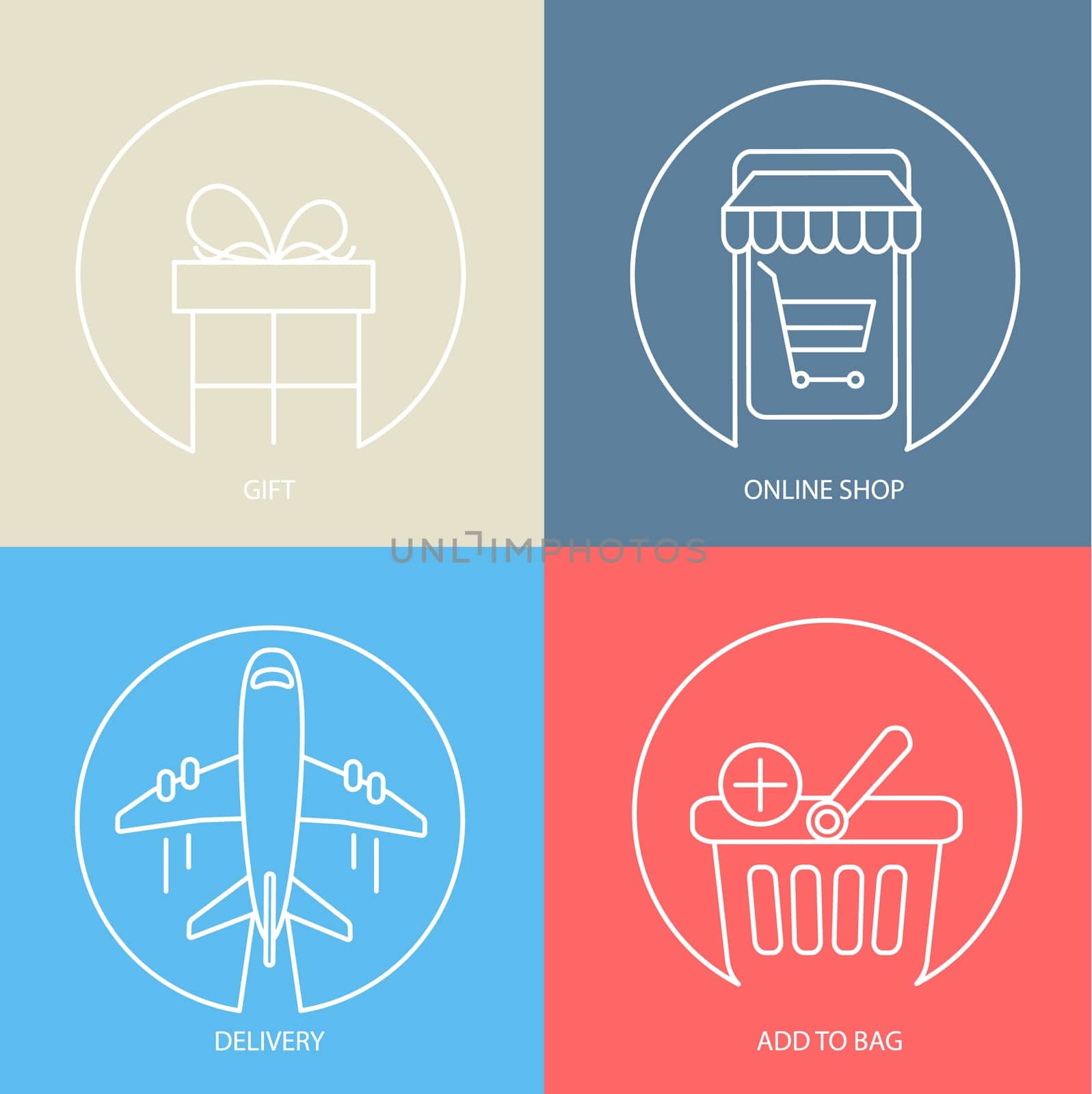 Outline e-commerce web icon set - gift, delivery, online shop, bag. Modern vector logo collection concept.