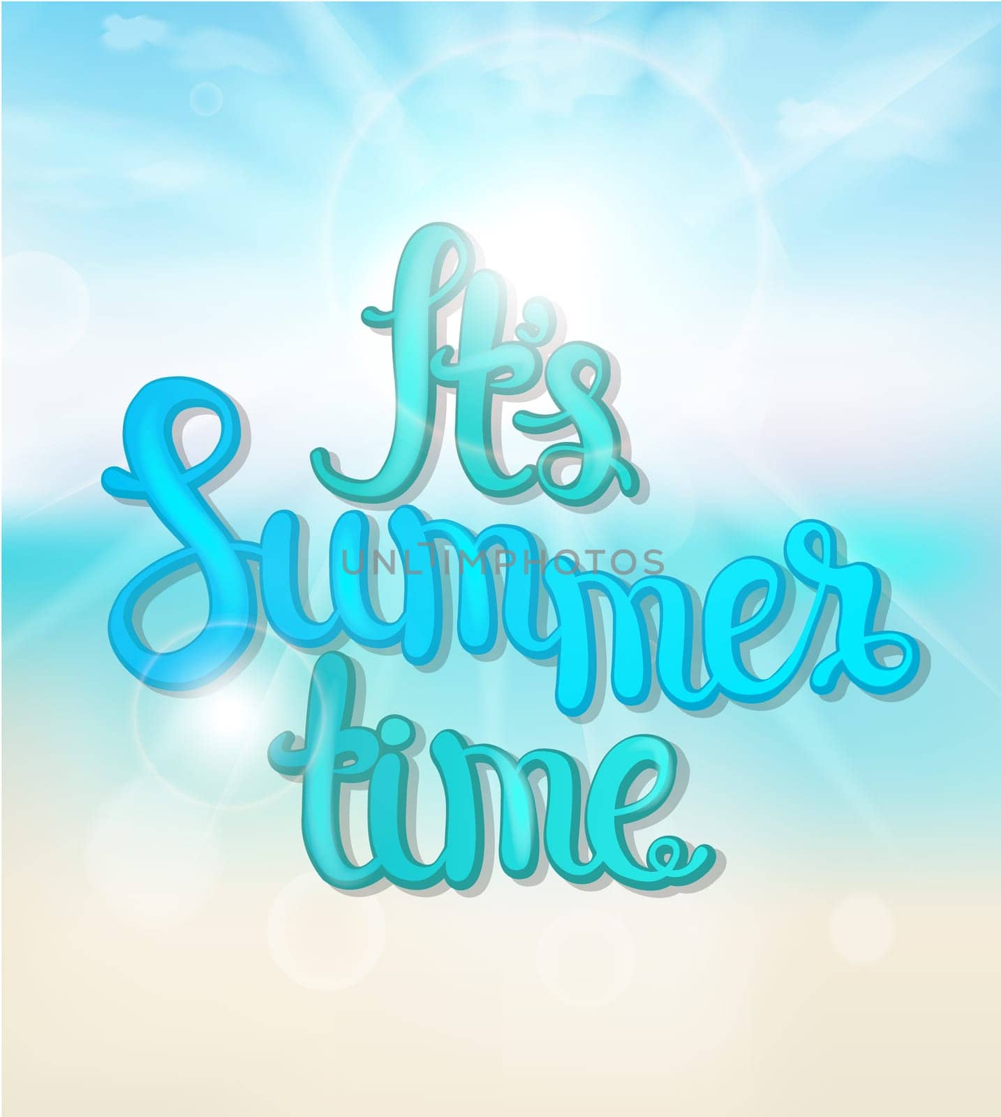 Summer blue background with hand made calligraphic inscription. Summer typography design, vector illustration.