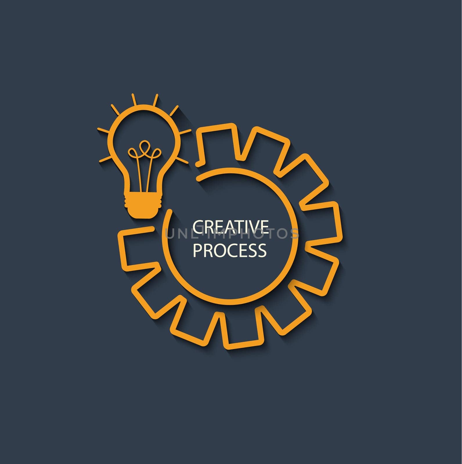 Vector startup concept in flat style - logo - creative process. Yellow stylish linear icon with shadow on dark gray background, vector.