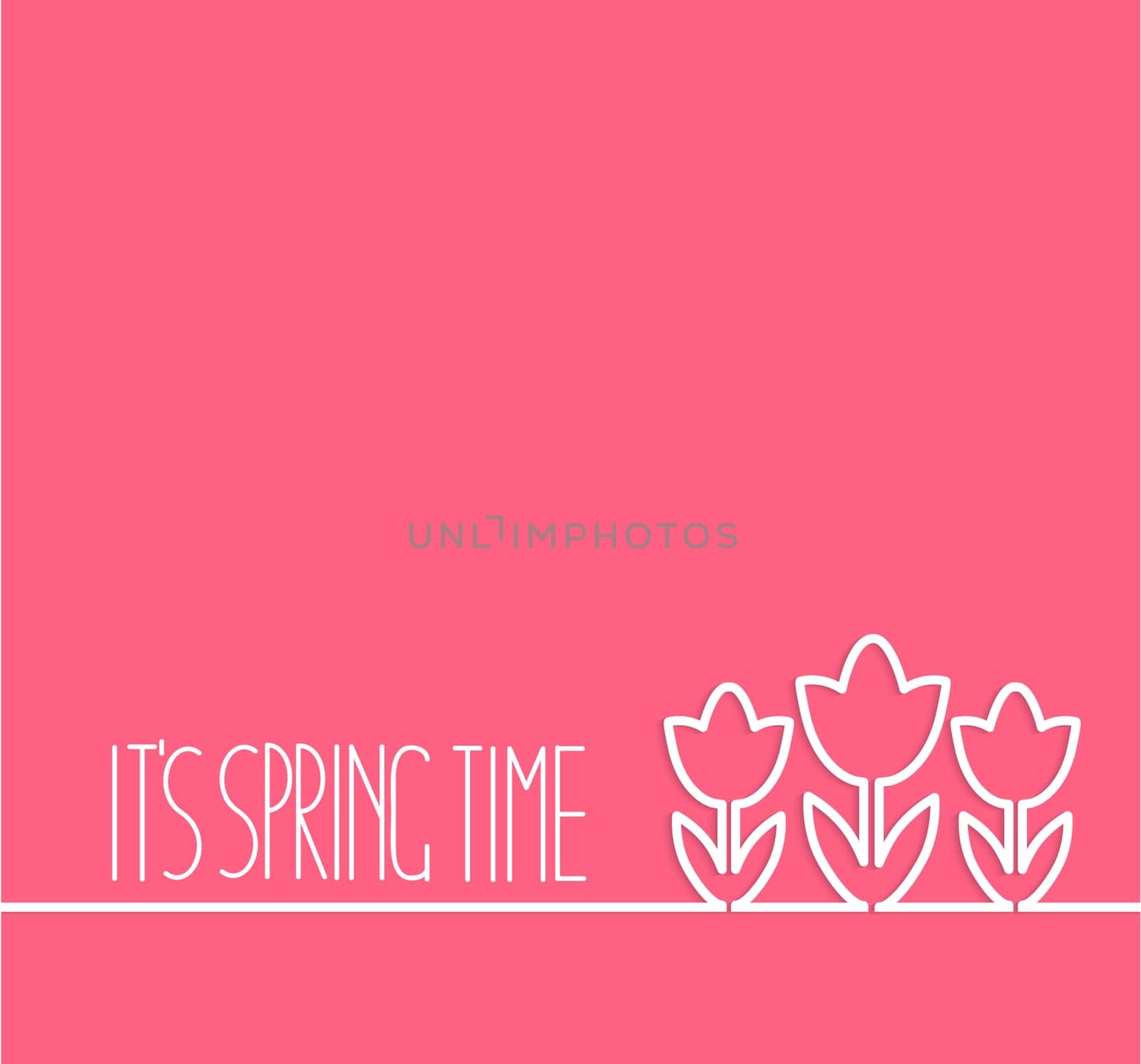Spring concept - line flowers with place for text on pink background, vector illustration.