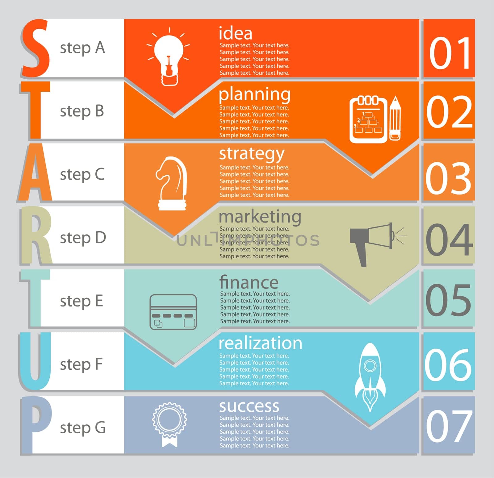 Infographic of Startup concept in flat style. Vector illustration.