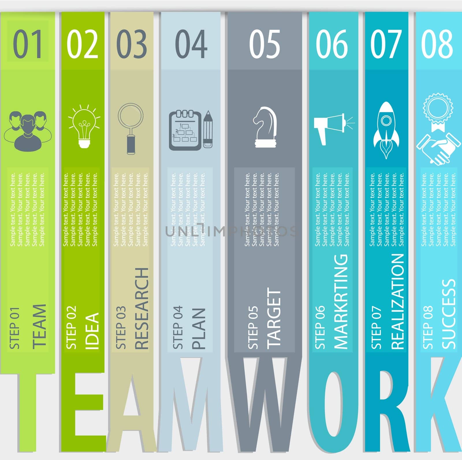Teamwork concept - infographic in flat style. Vector illustration.