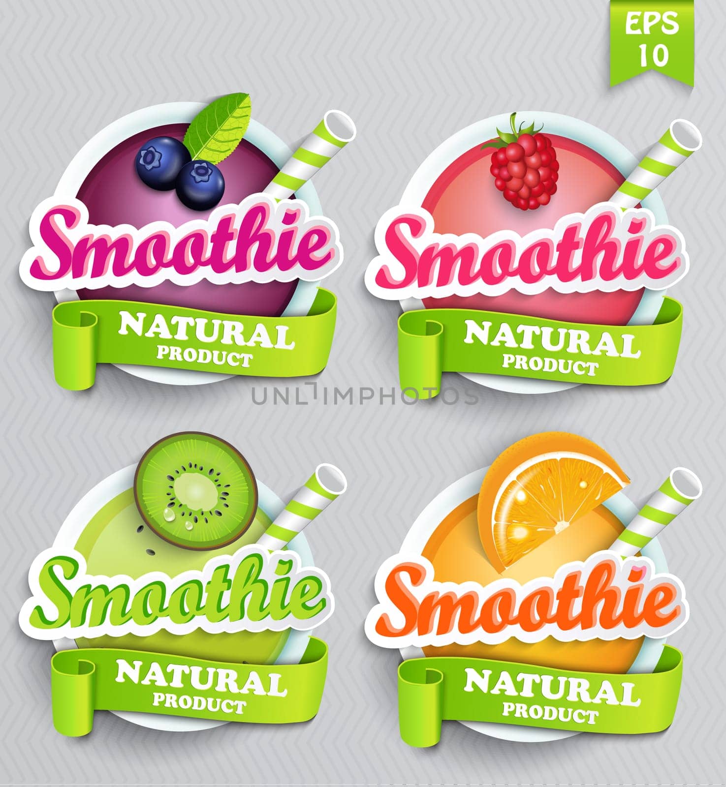 Set sticers smoothie with ribbon, vector illustration.