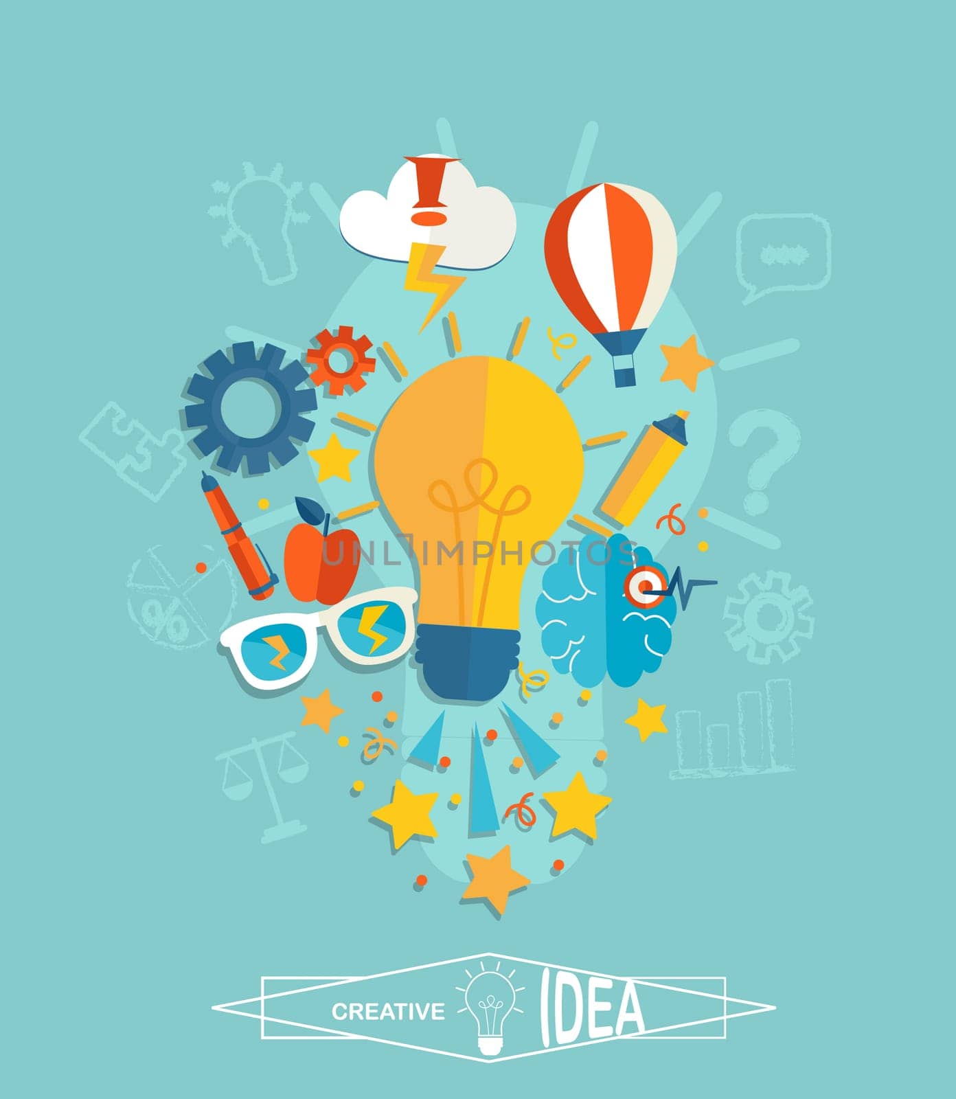 Conceptual representation of an idea or inspiration in flat style, vector.