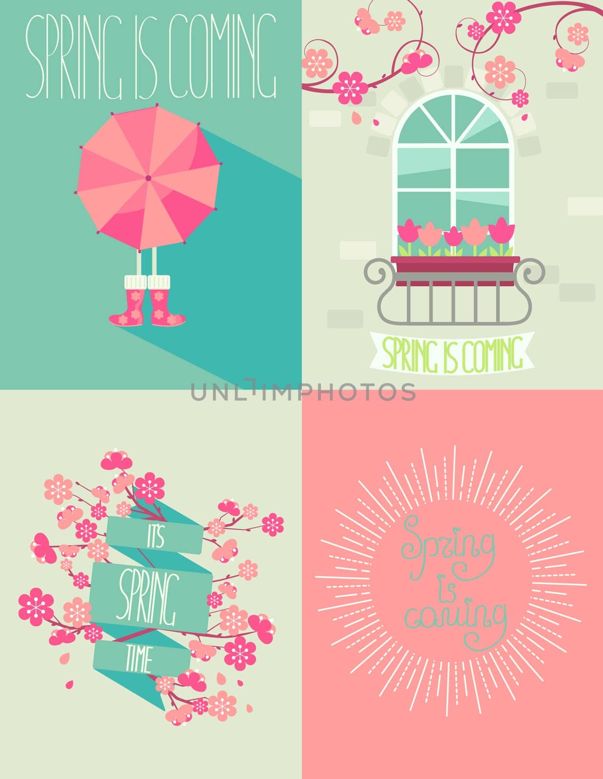 Vector illustration set of a spring season in flat style.