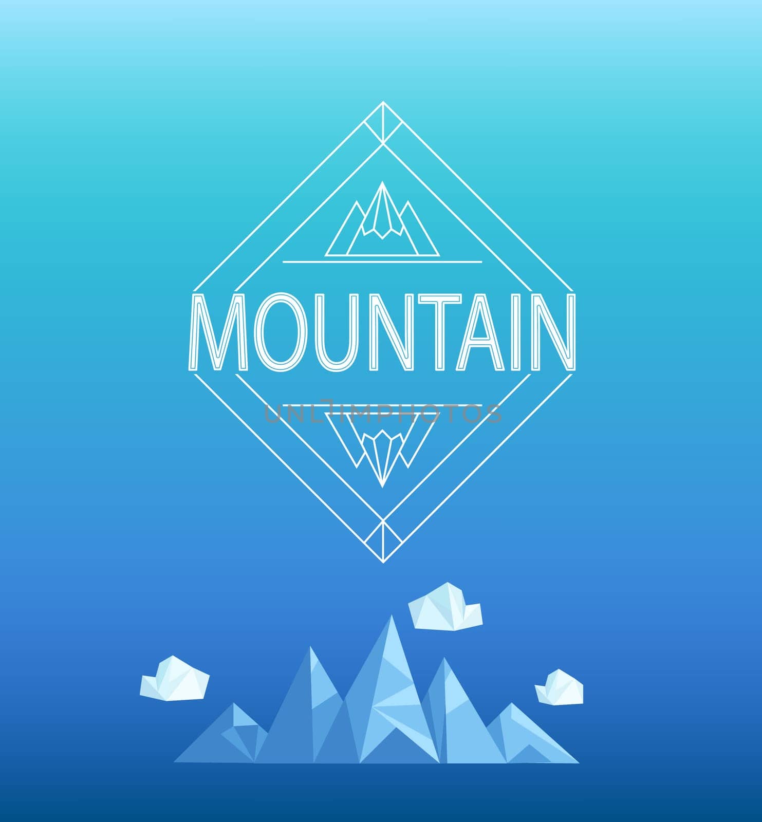 Geometric crystal mountain and clouds in polygon style.