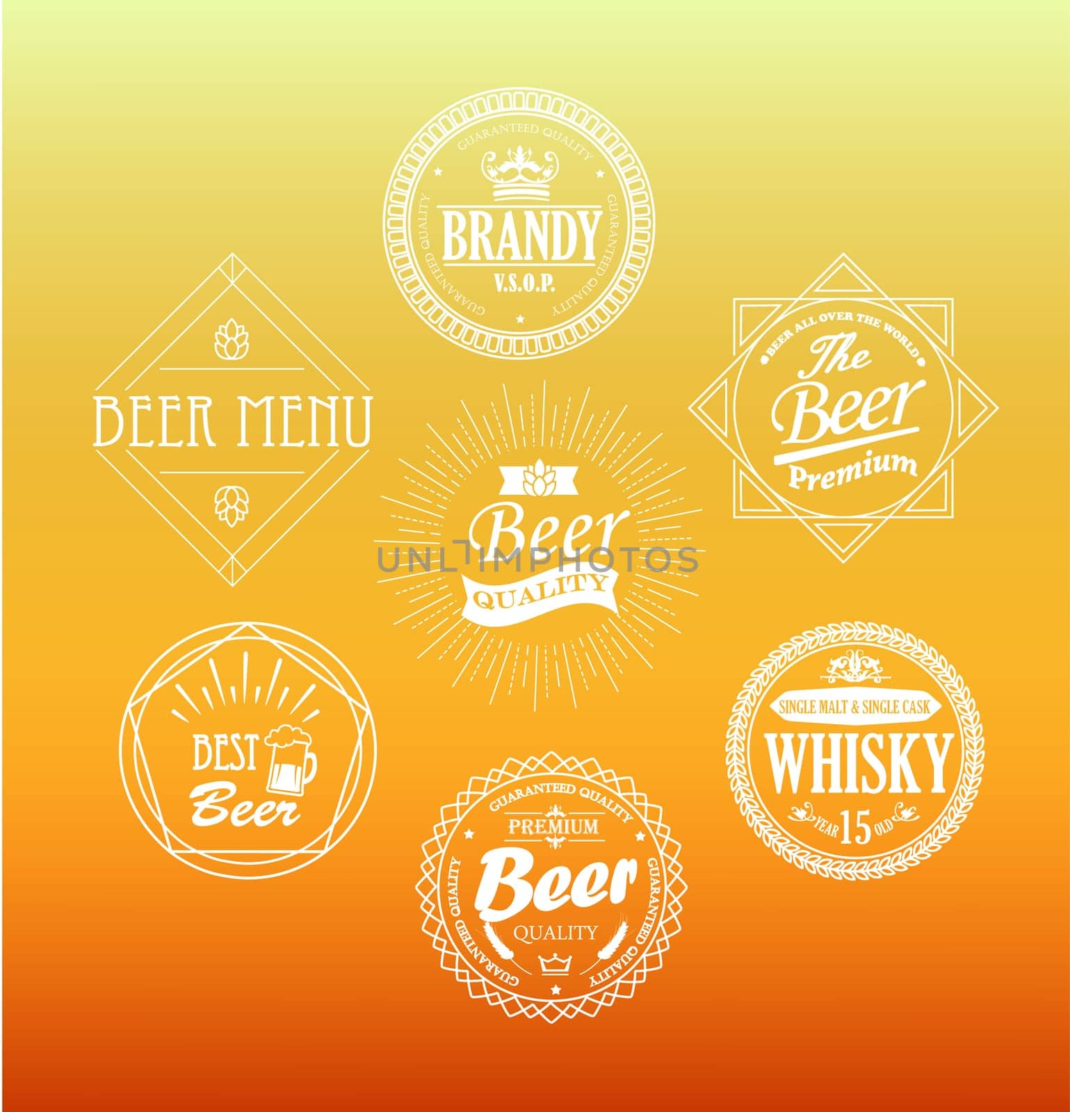 Vector set beer emblems in outline style.