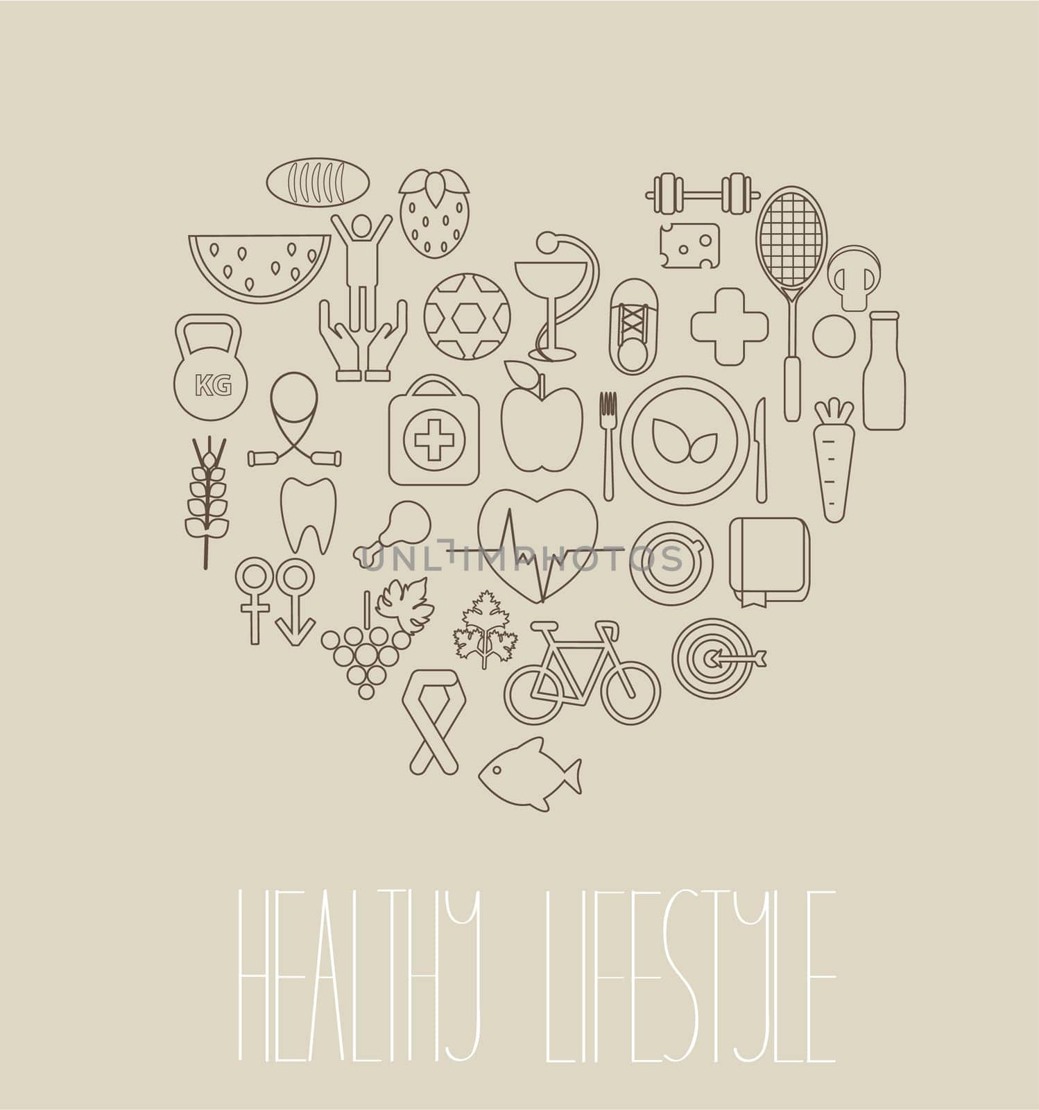 Healthy lifestyle concept in line style. Vector.