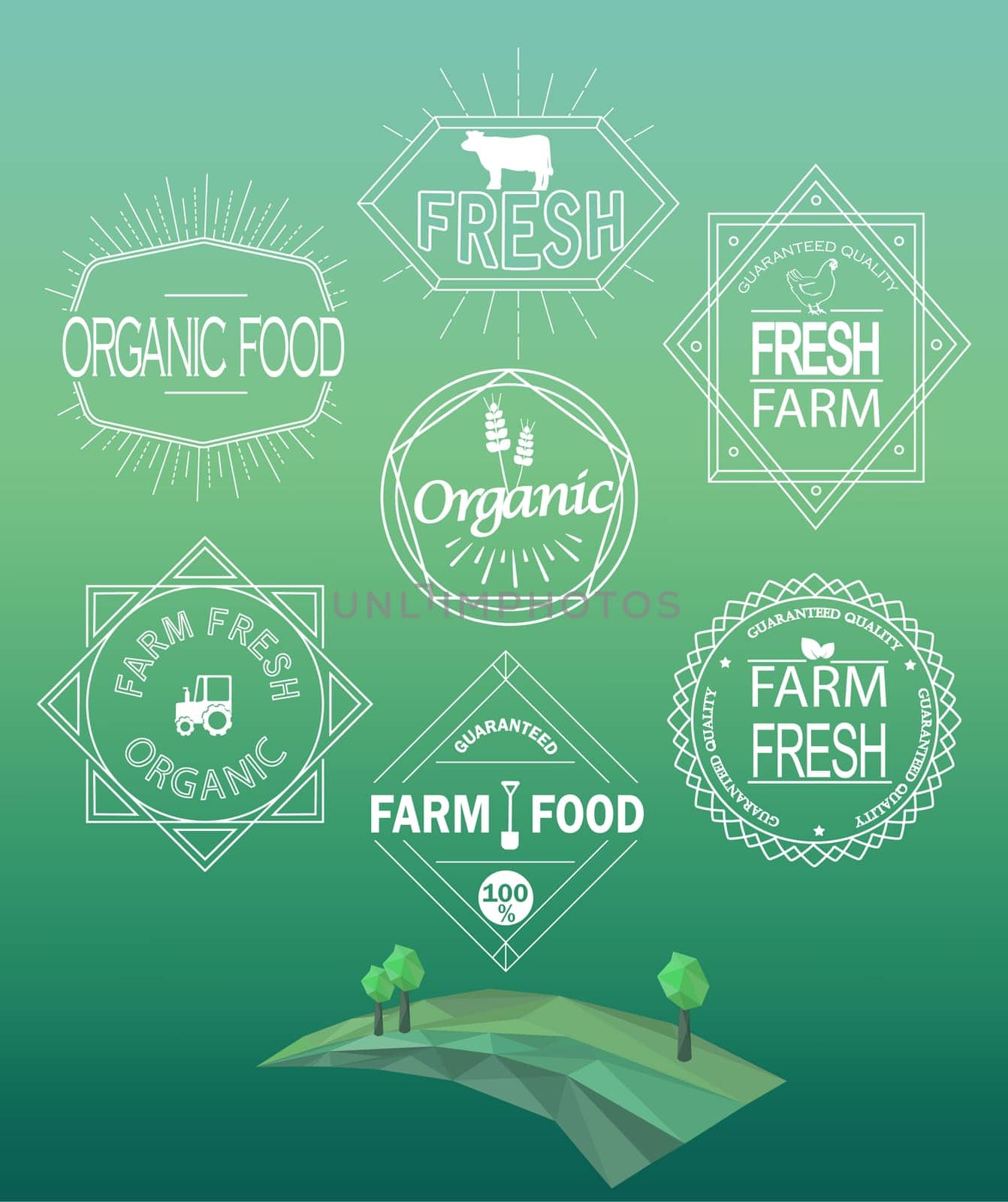 Vector farm fresh logos and emblems in outline style. Set of Retro Vintage Insignias and Logotypes. Labels, Badges, Frames and Other Design Elements.