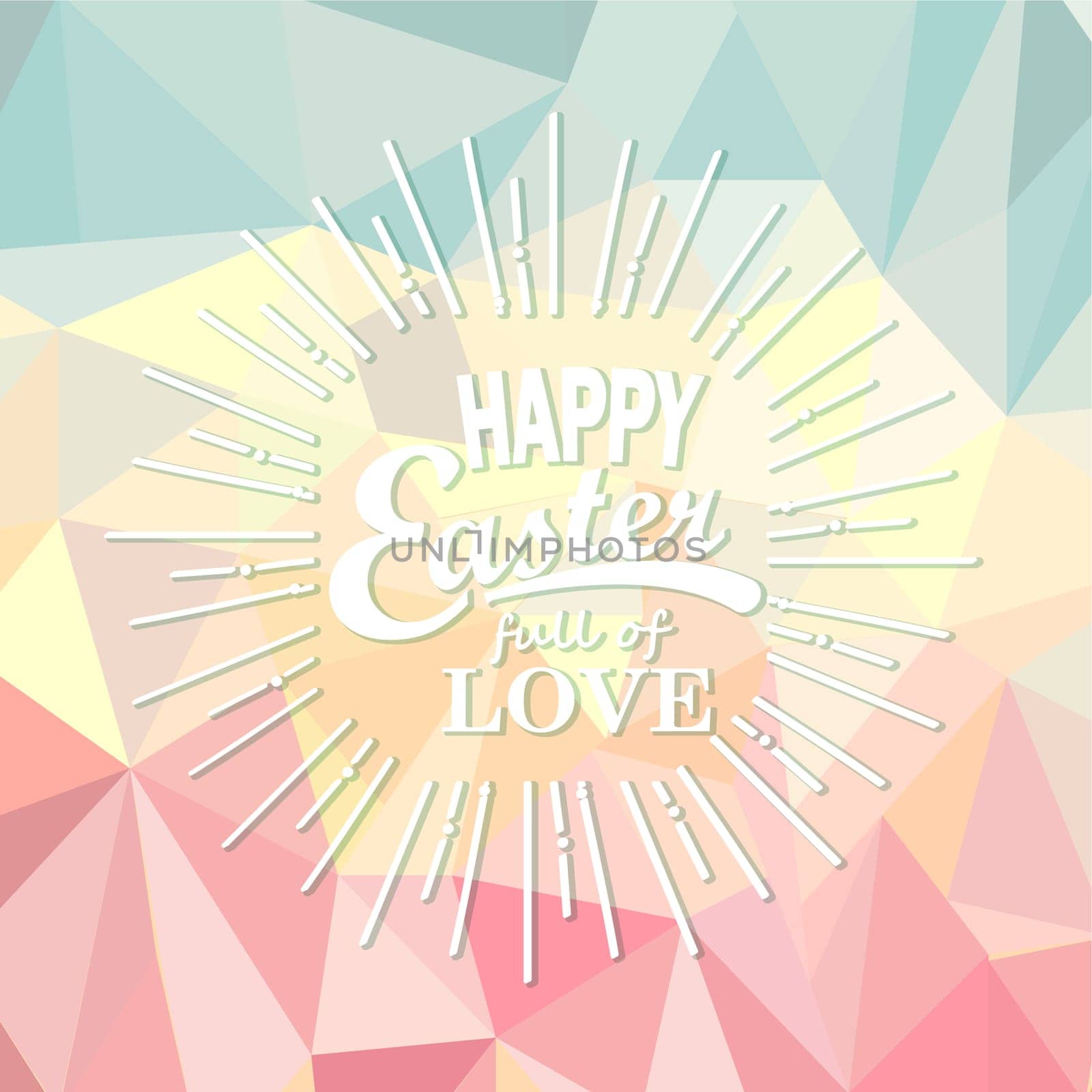 Happy easter greeting card on polygonal background. Vector illustration.