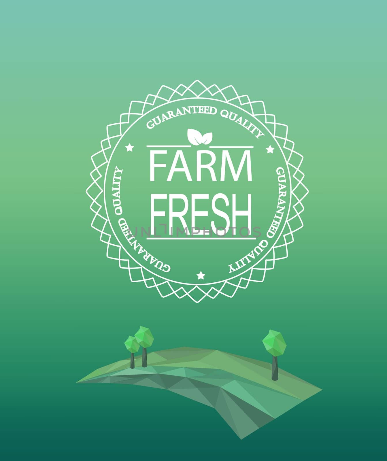 Vector farm fresh logotype in outline style. Geometric crystal farmer field and trees.