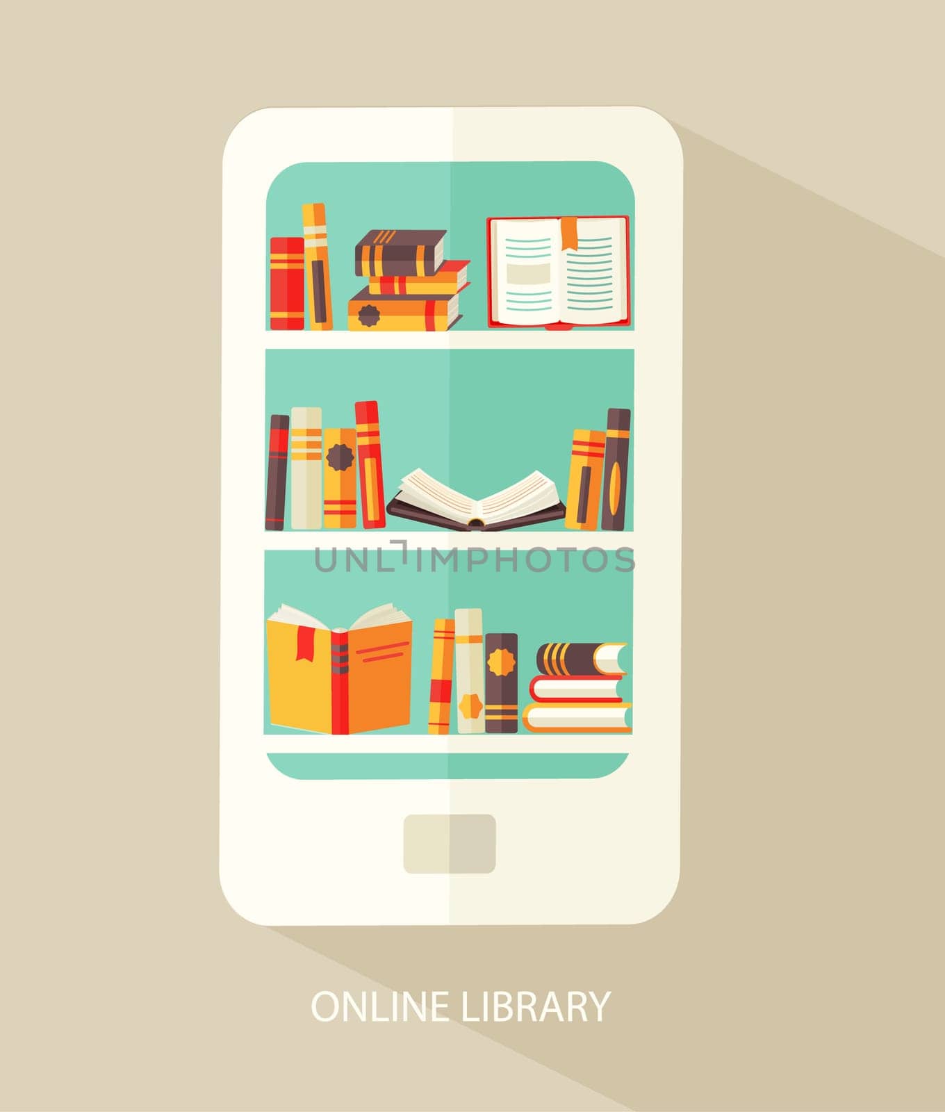 Flat design vector illustration concept for digital library, online book store, e-reading, vector.