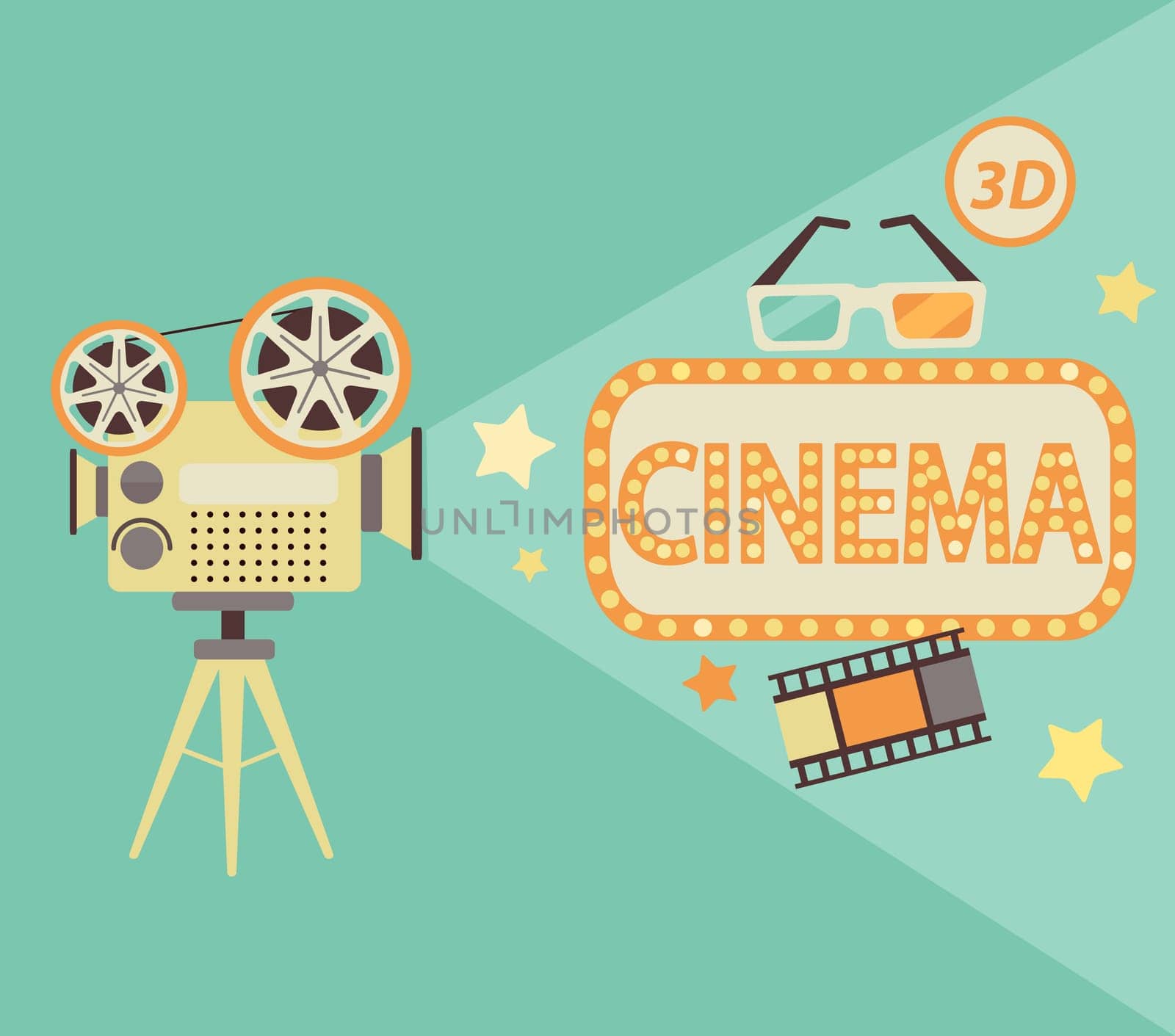 Cinema concept in retro style. Vector illustration