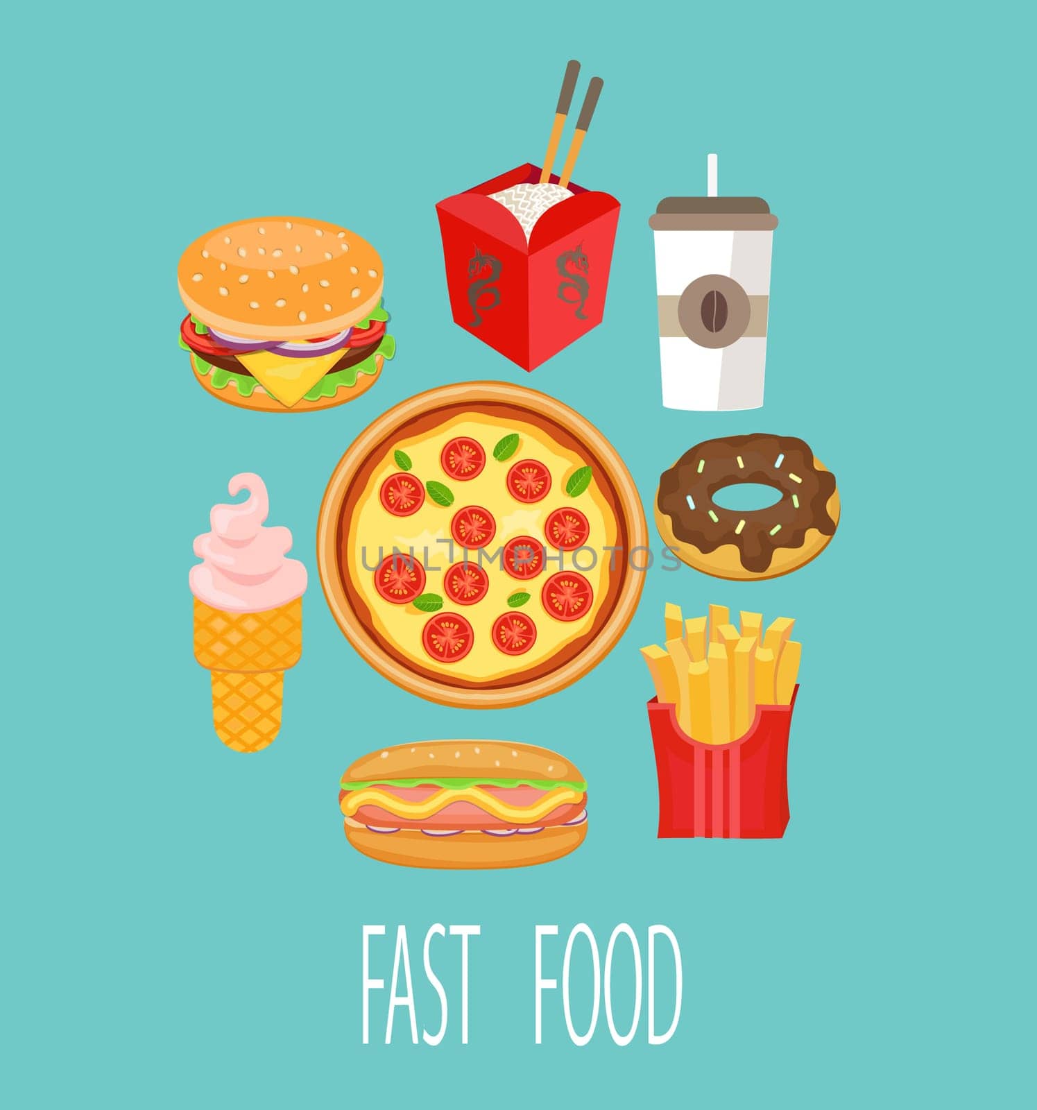 Vector of fast food. Symbols and signs.