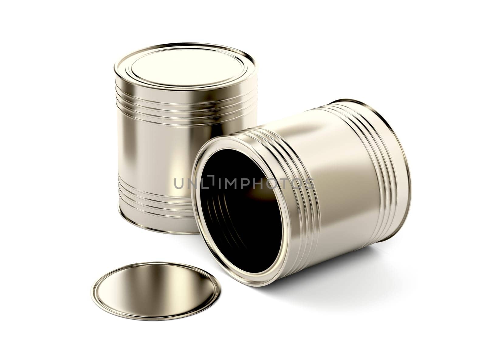 Two tin cans on white background
