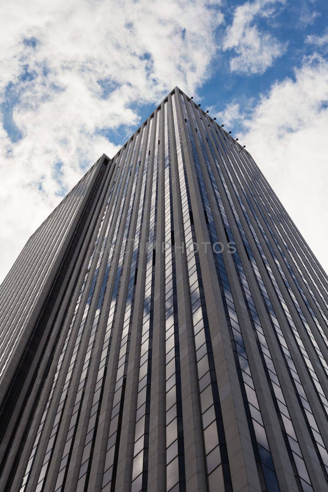 Low angle view of a skyscraper in Manhattan, New York City.
